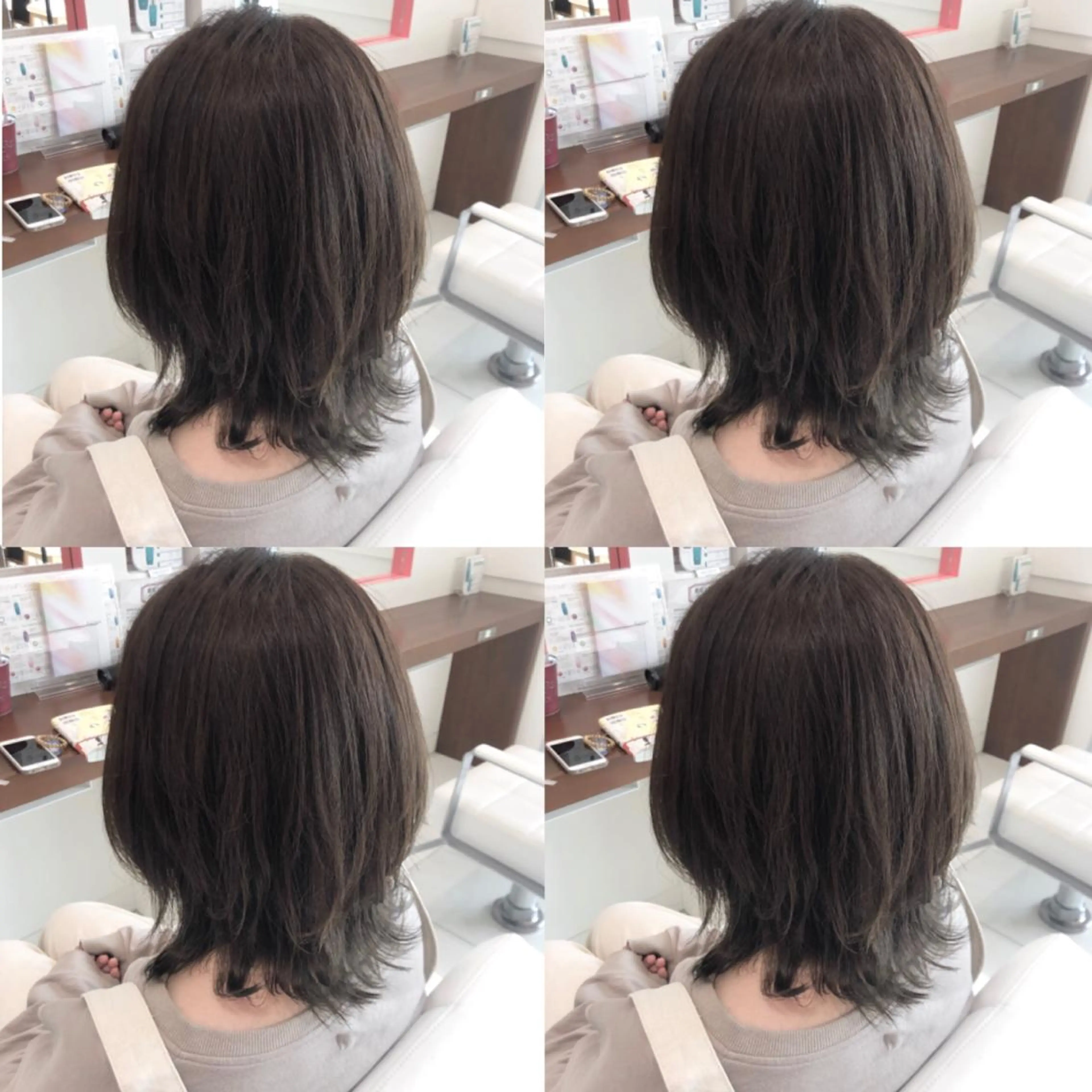 ミディアム カラー オリーブカラー ウルフカット ハッシュカット/七海のヘアスタイル