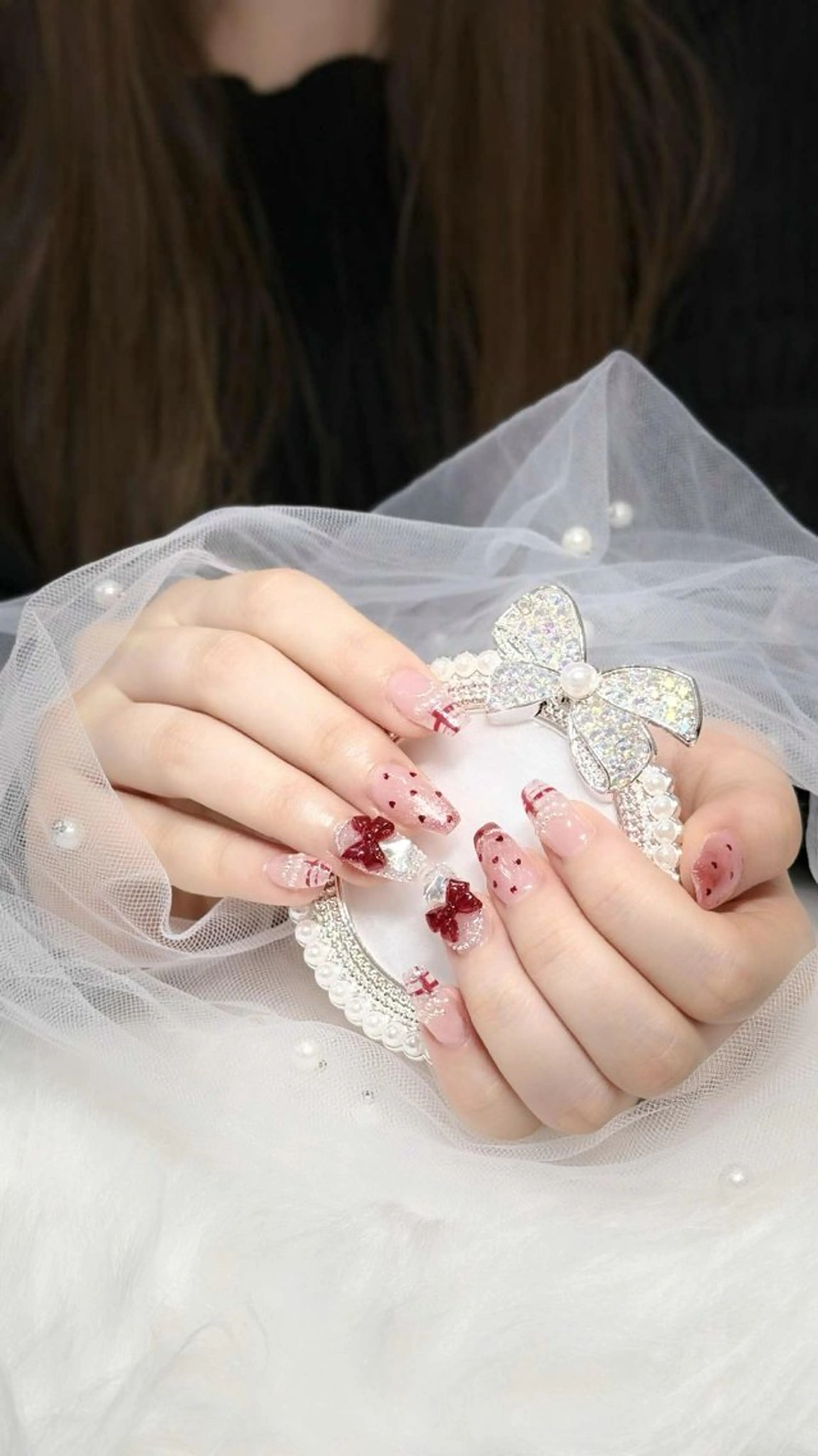 ネイル 長さ出し フレンチネイル 韓国ネイル レース マグネットネイル yuna ユナのネイルデザイン