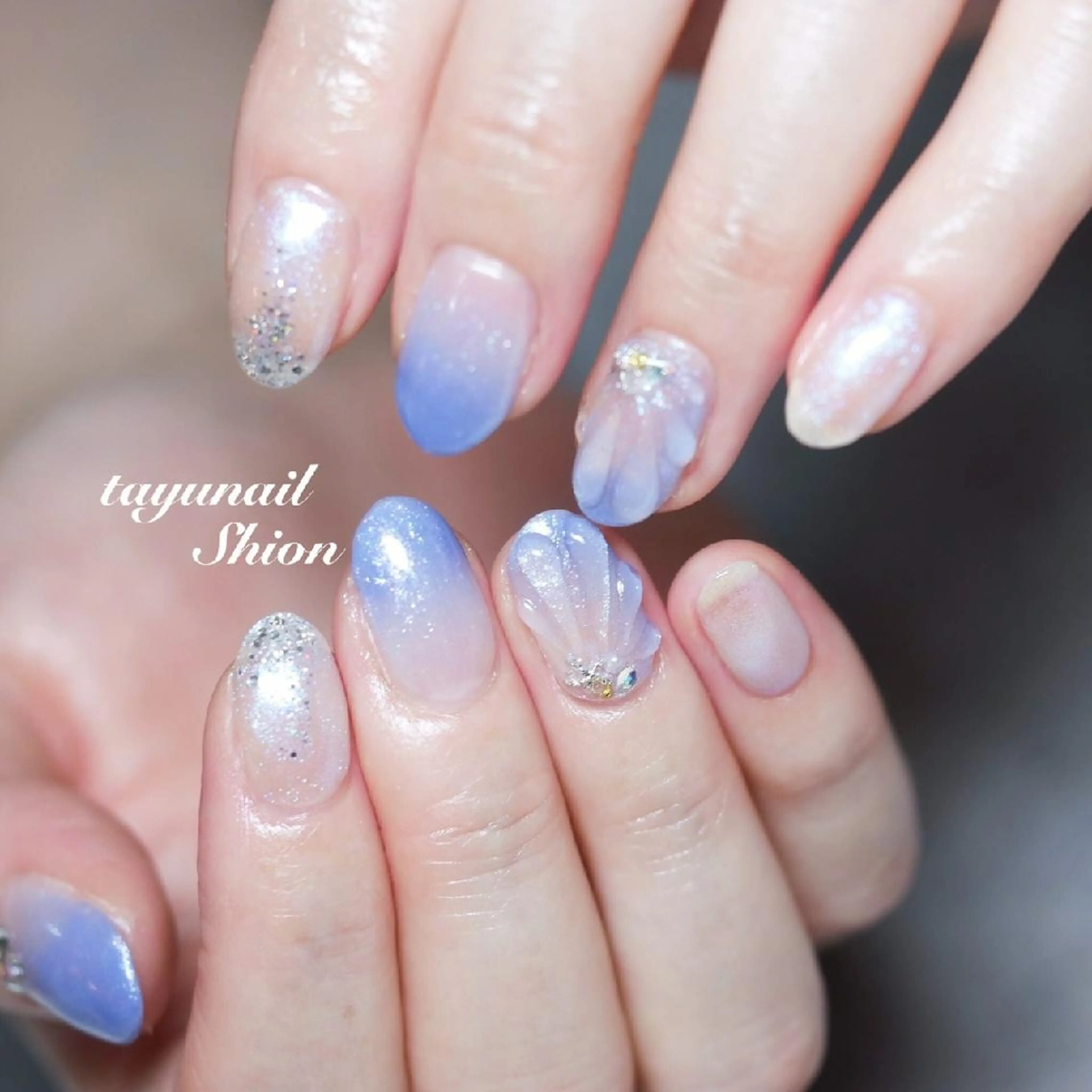 ネイル アートネイル ブルー クリアネイル ジェルネイル パラジェル ネイルサロン 【たゆnail】のネイルデザイン