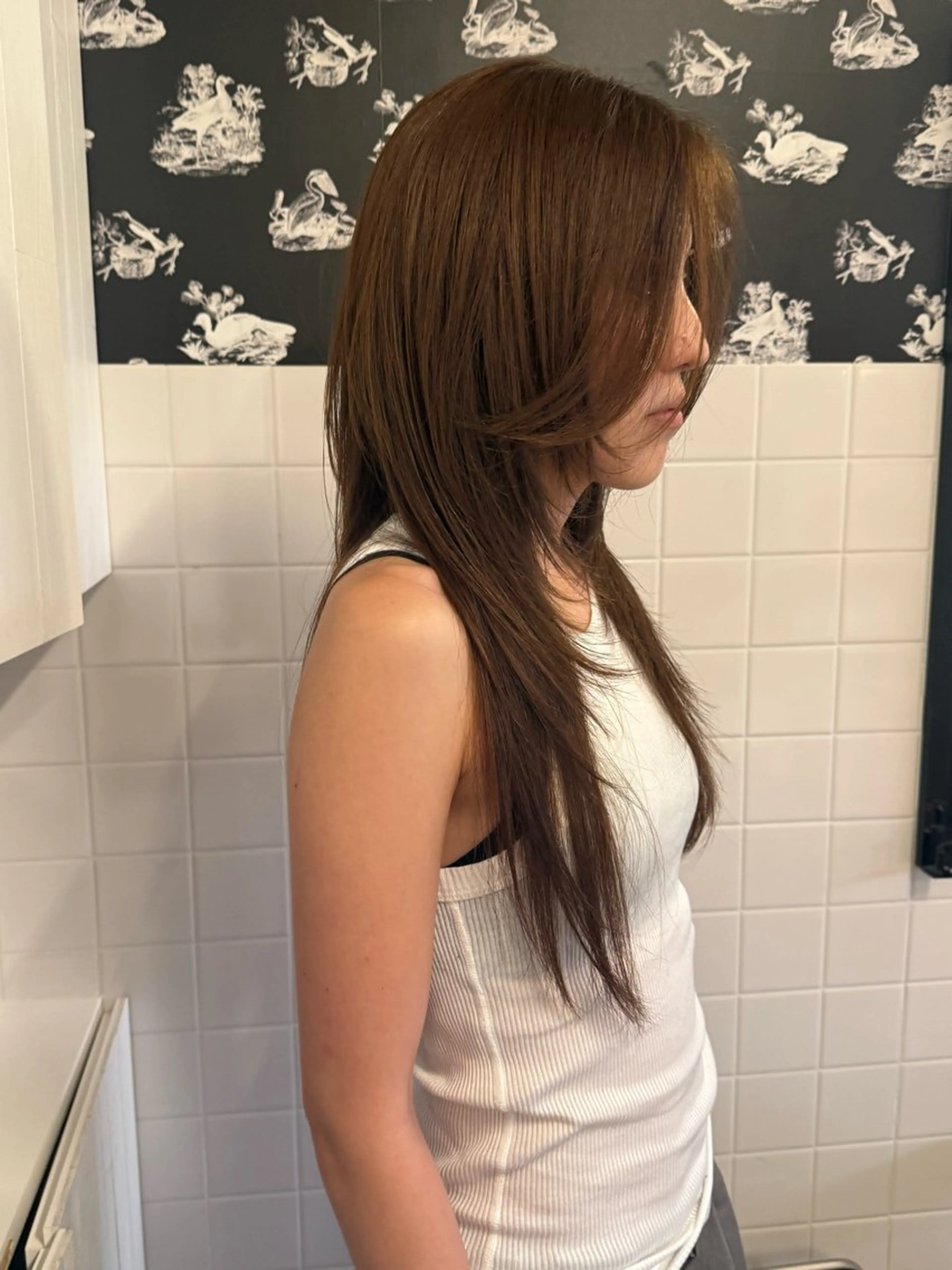 ロング カラー ベージュカラー オリーブベージュ ハッシュカット 韓国レイヤー suzuのヘアスタイル