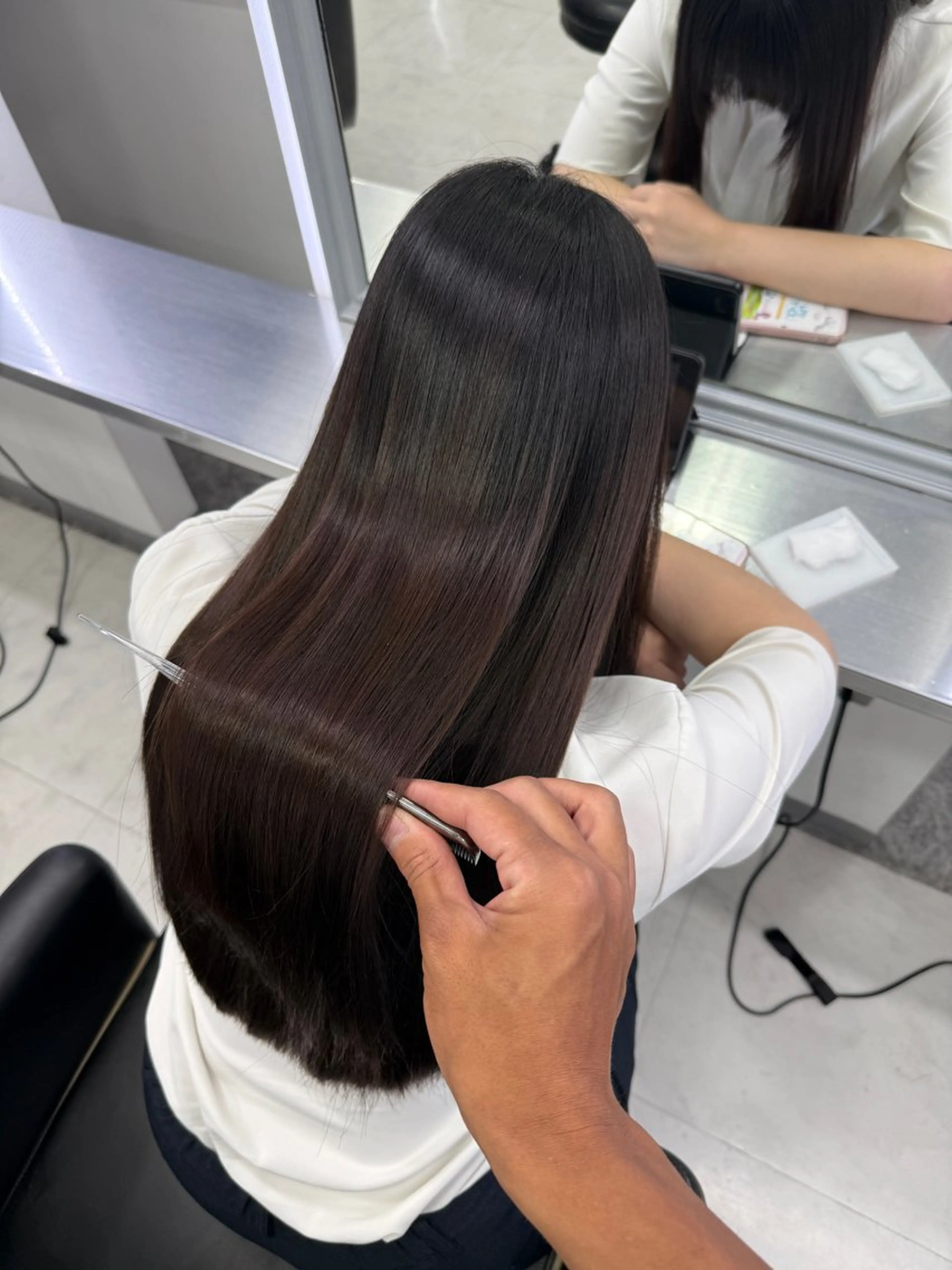 ロング カット ヘアカラー 縮毛矯正 ioe 心斎橋のヘアスタイル