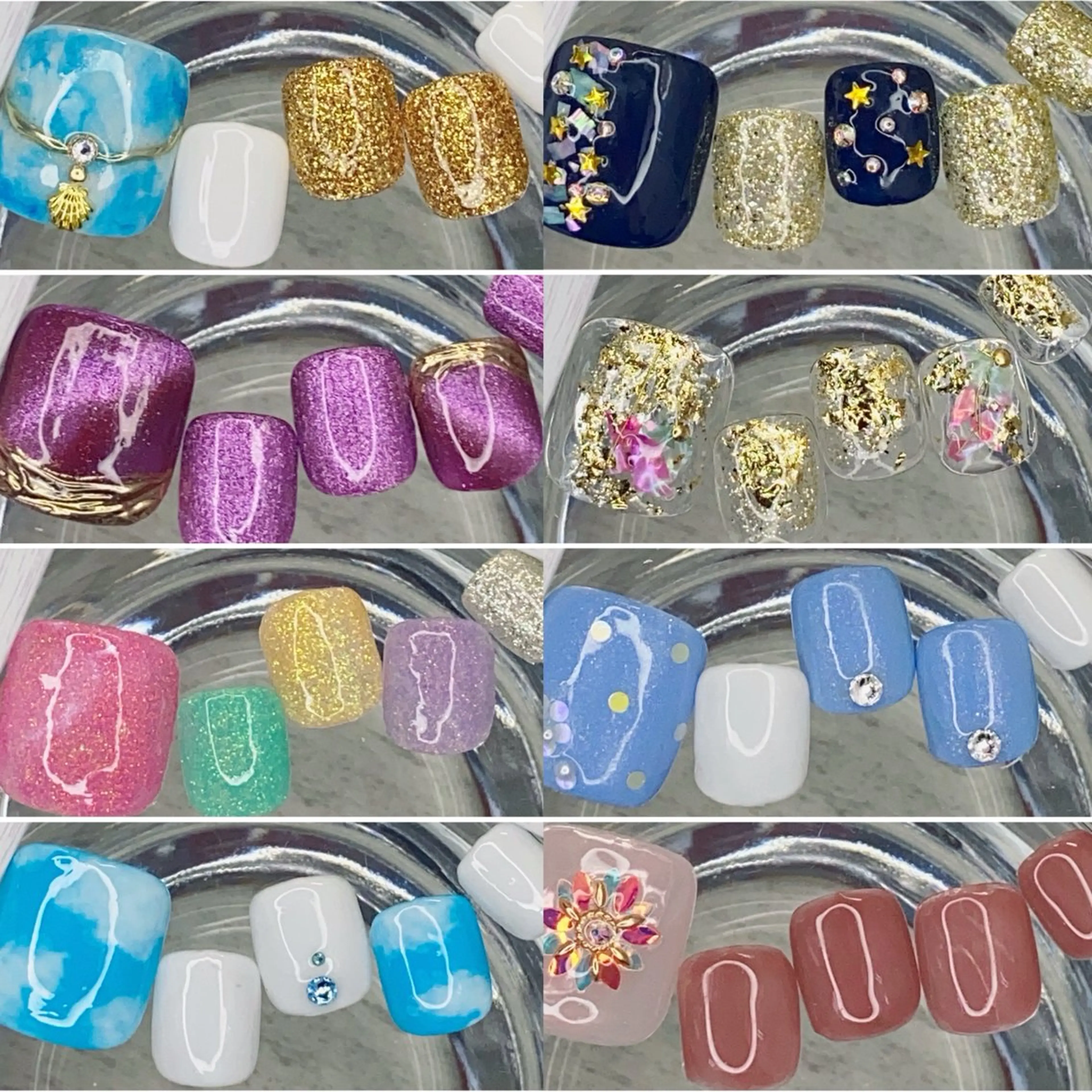 ネイル ブルー キラキラネイル フットネイル Milana （研修生メニュー）のネイルデザイン