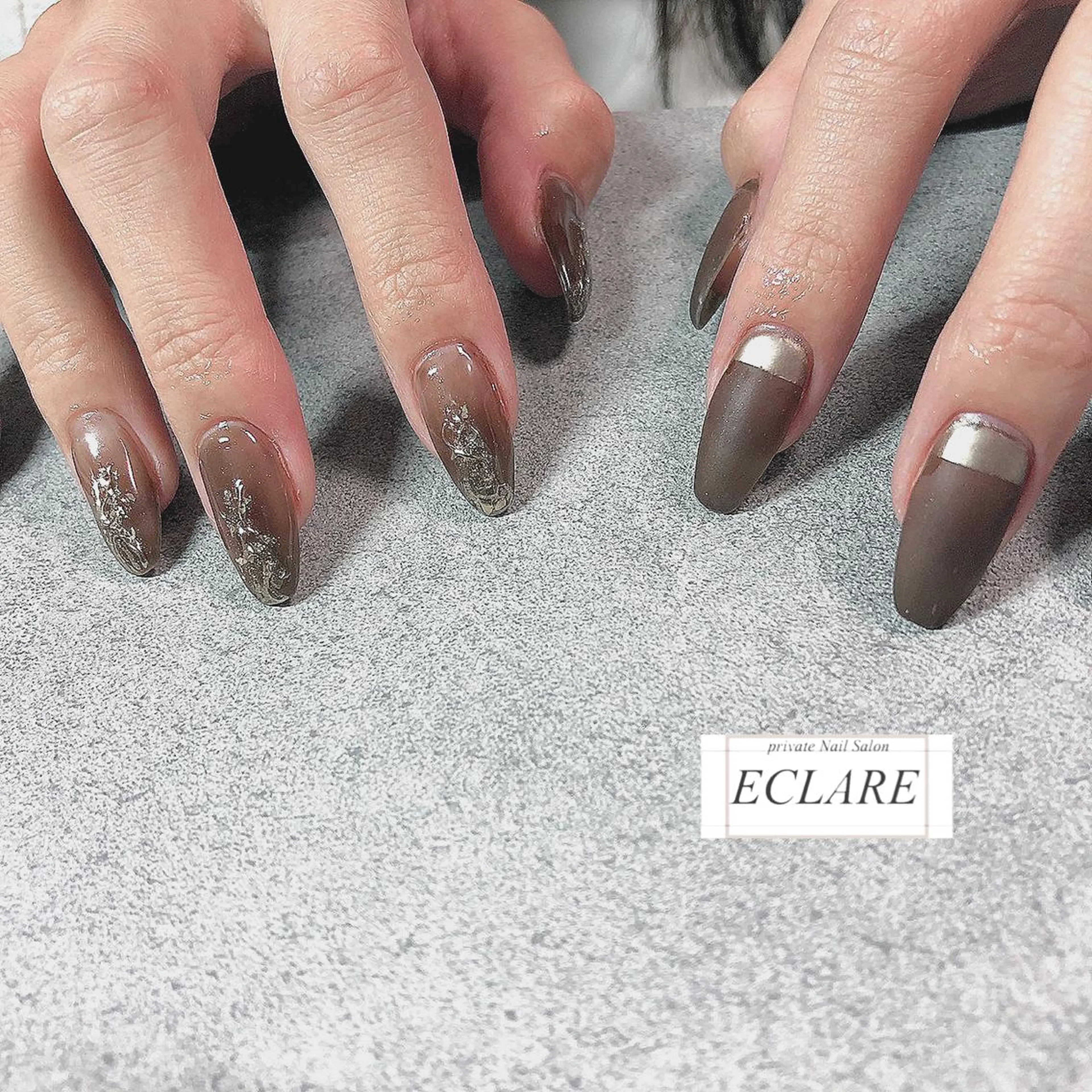 ネイル アートネイル ブラウン フットネイル フレンチネイル ジェルネイル ハンドネイル Nail Salon ECLAREのネイルデザイン