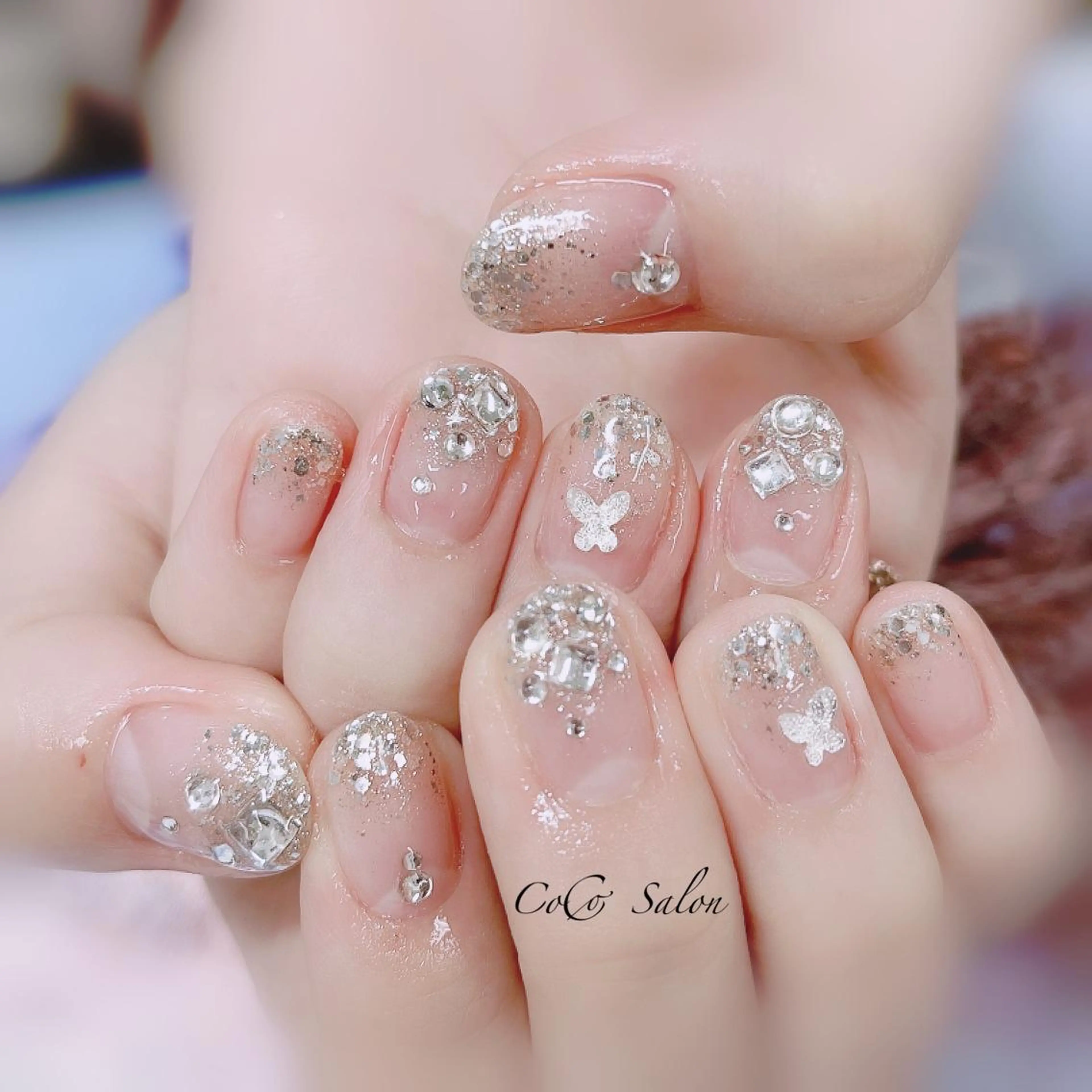 ネイル 長さ出し ジェルネイル グラデーション ホログラムネイル キラキラネイル CoCoSalon ネイル/まつ毛予約のネイルデザイン