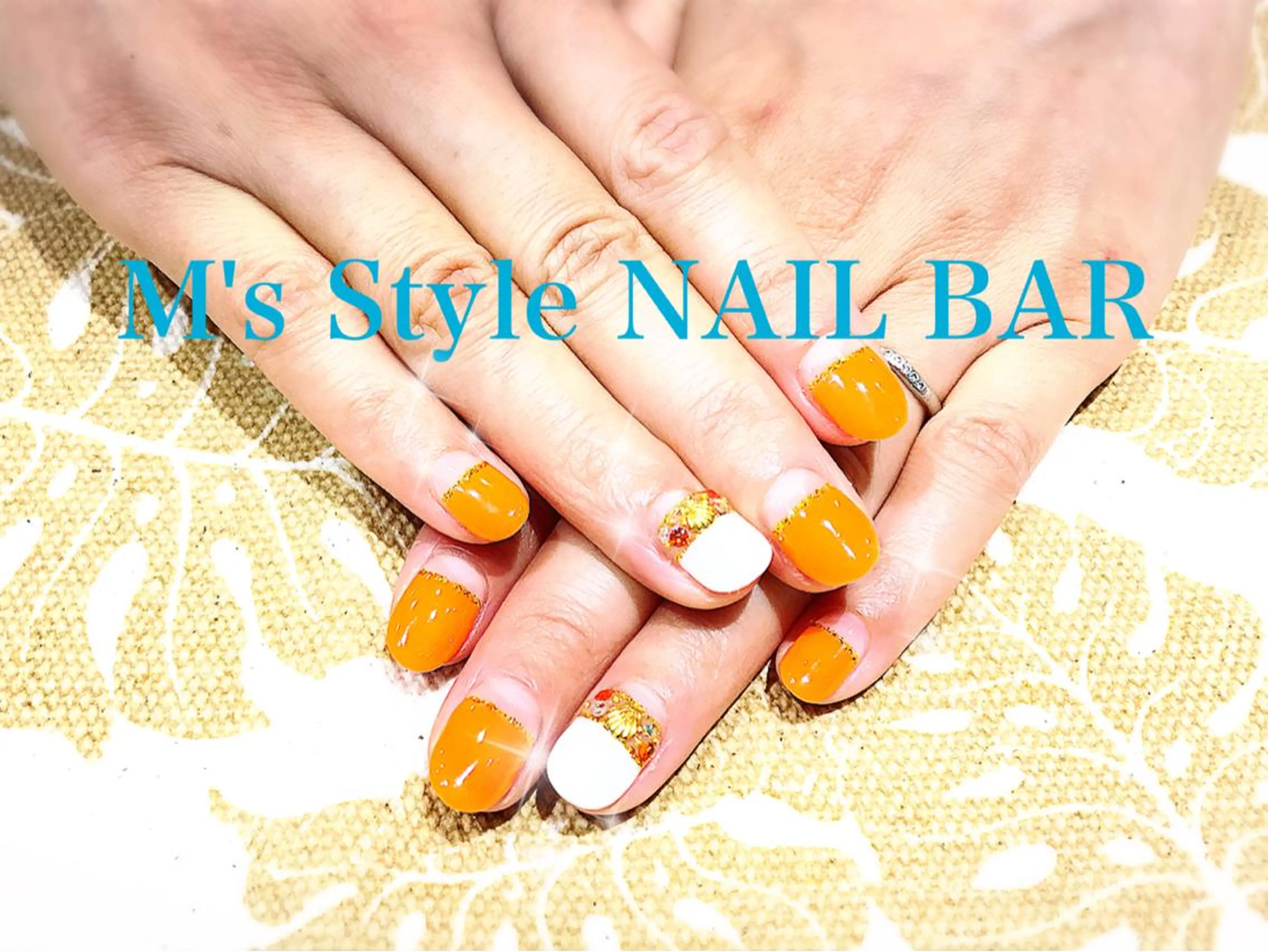 ミディアム ネイル 夏ネイル ホワイト M's Style NAIL BARのネイルデザイン