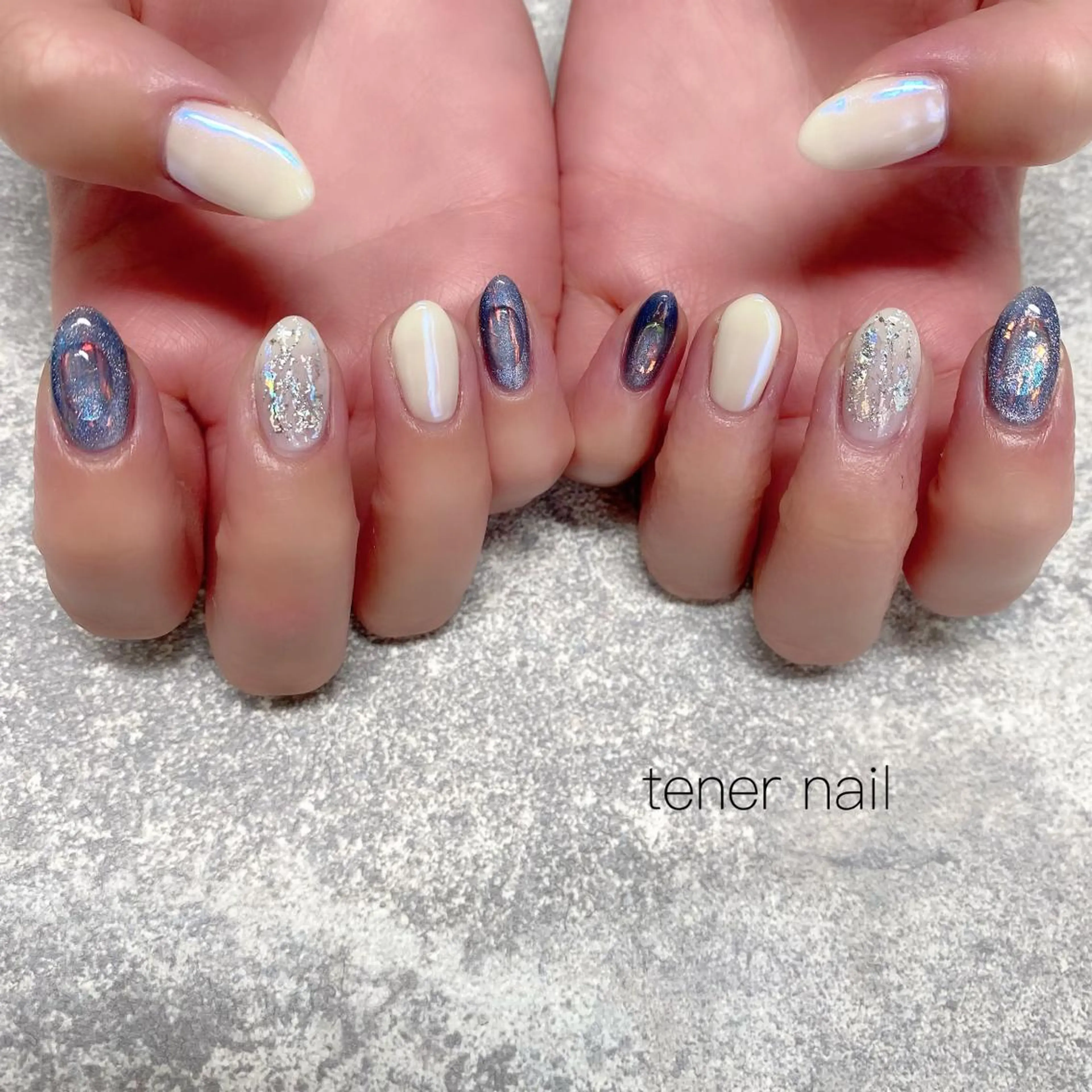 ネイル ネイビー ホワイト テネルネイル tener nailのネイルデザイン