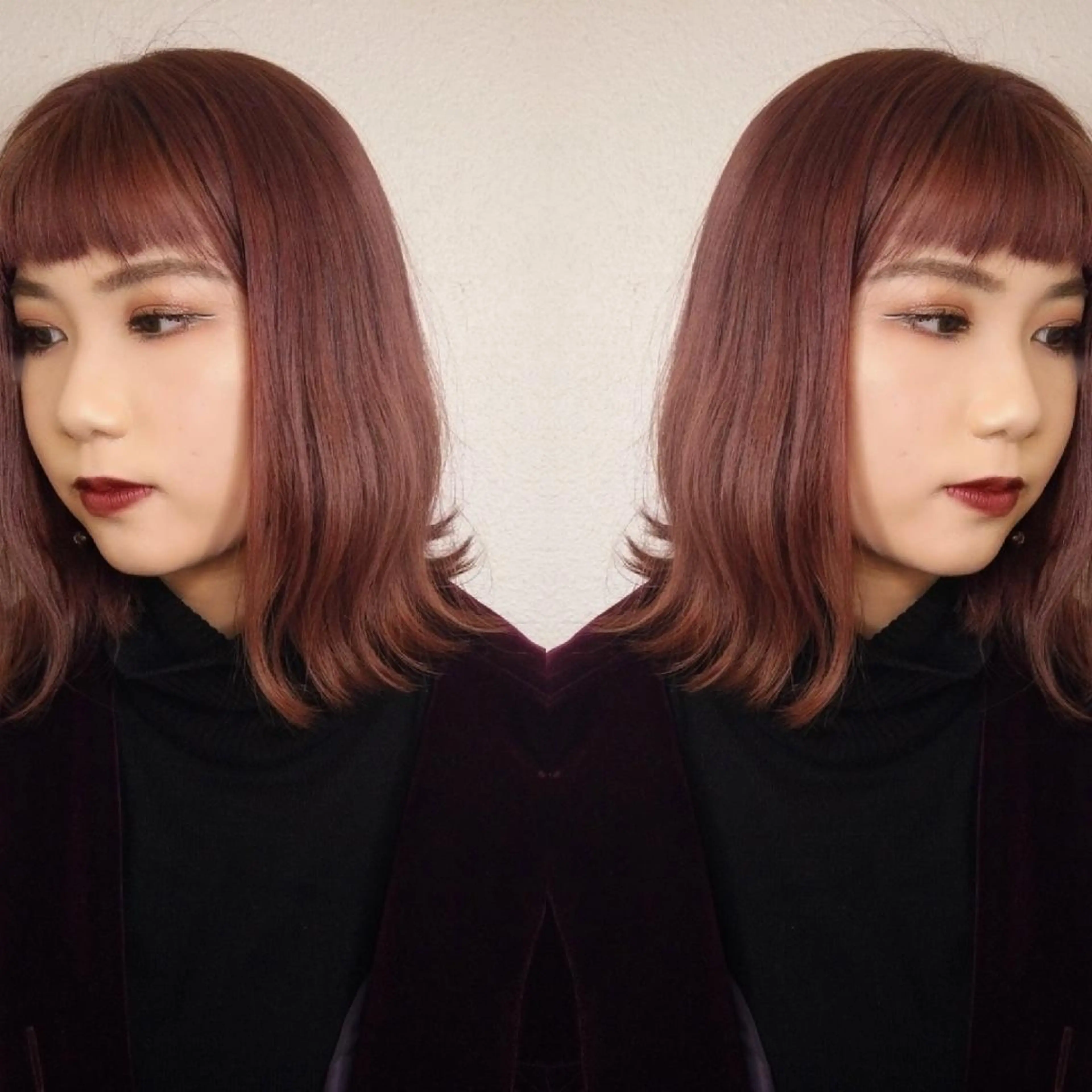 ミディアム カラー ヘアアレンジ ピンクカラー バイオレットカラー カット ヘアカラー トリートメント 竹内啓太 ボブのヘアスタイル