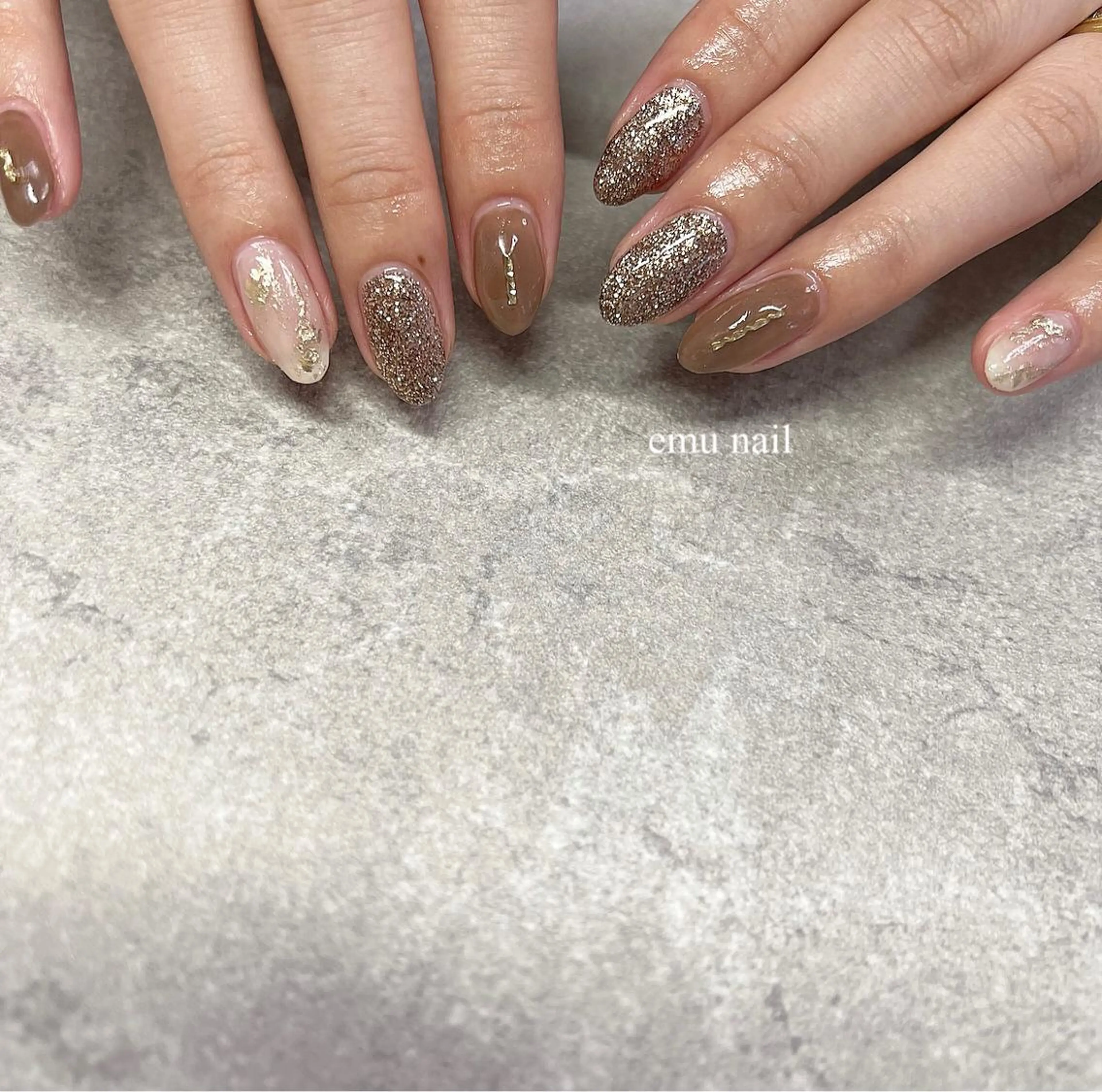 ネイル ブラウン ラメ(グリッター) emu nailのネイルデザイン