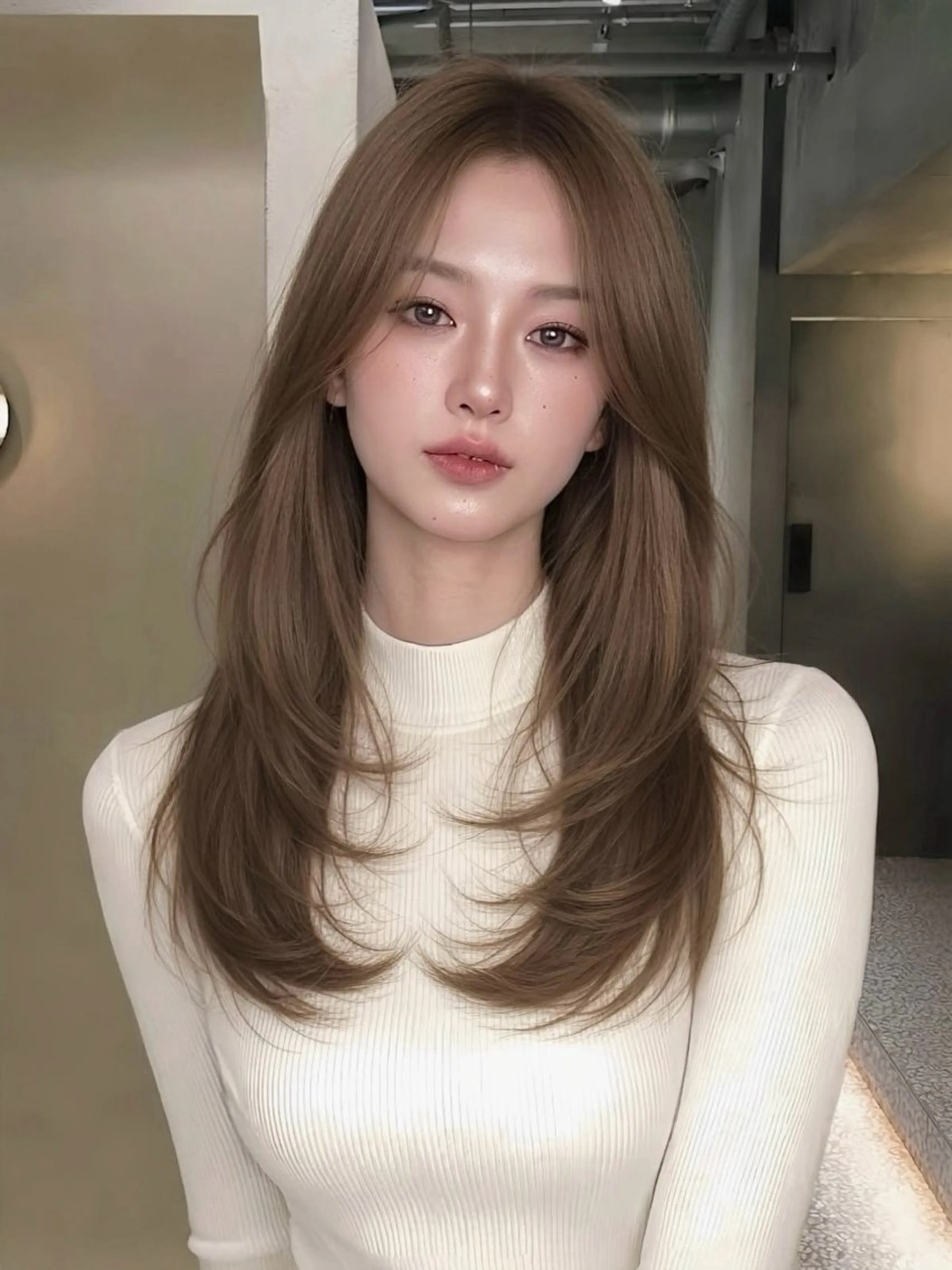 ロング 韓国風レイヤー 日向 GINZAのヘアスタイル