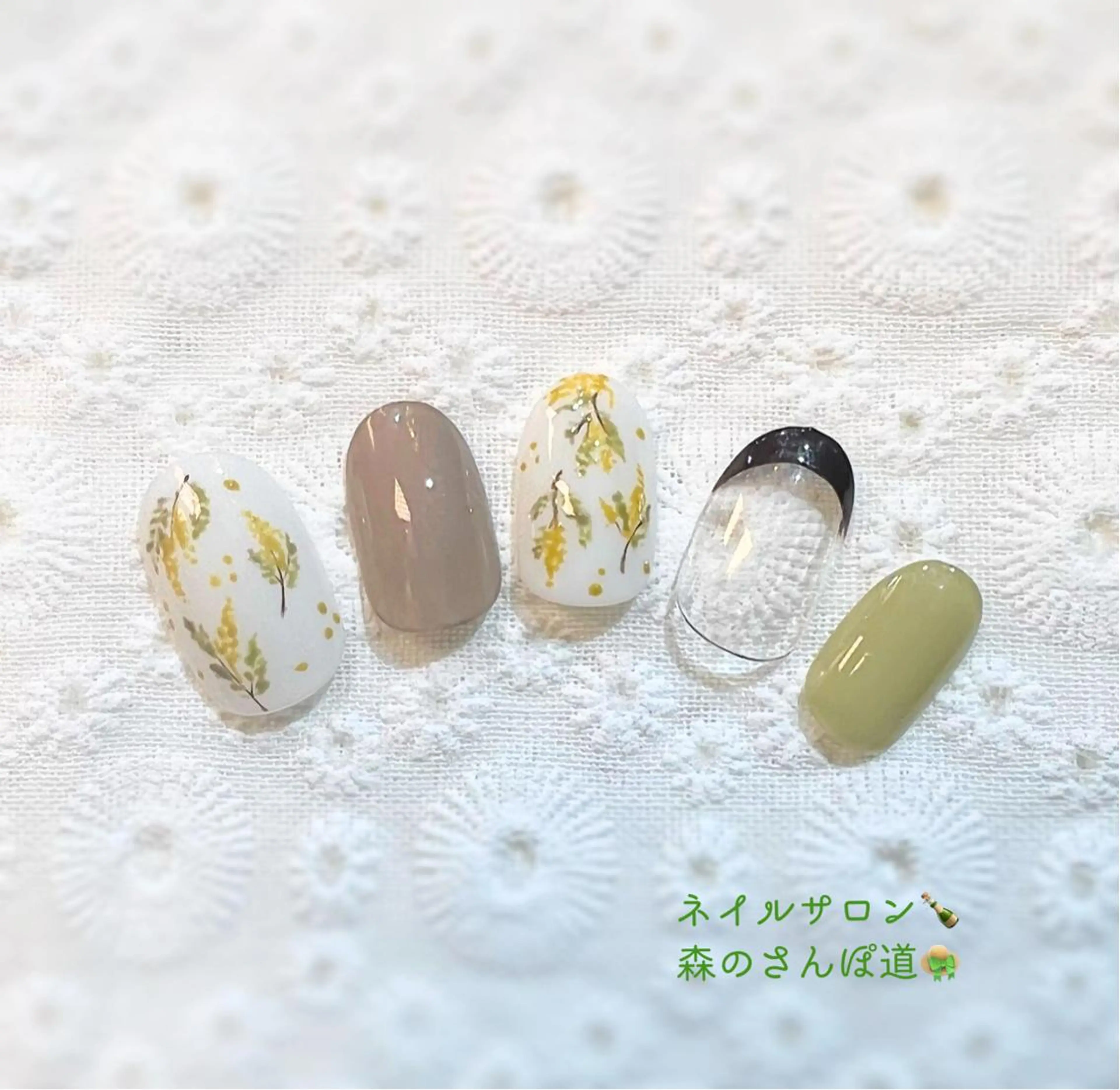 ネイル ハンドネイル ショートネイル 森のさんぽ道のネイルデザイン