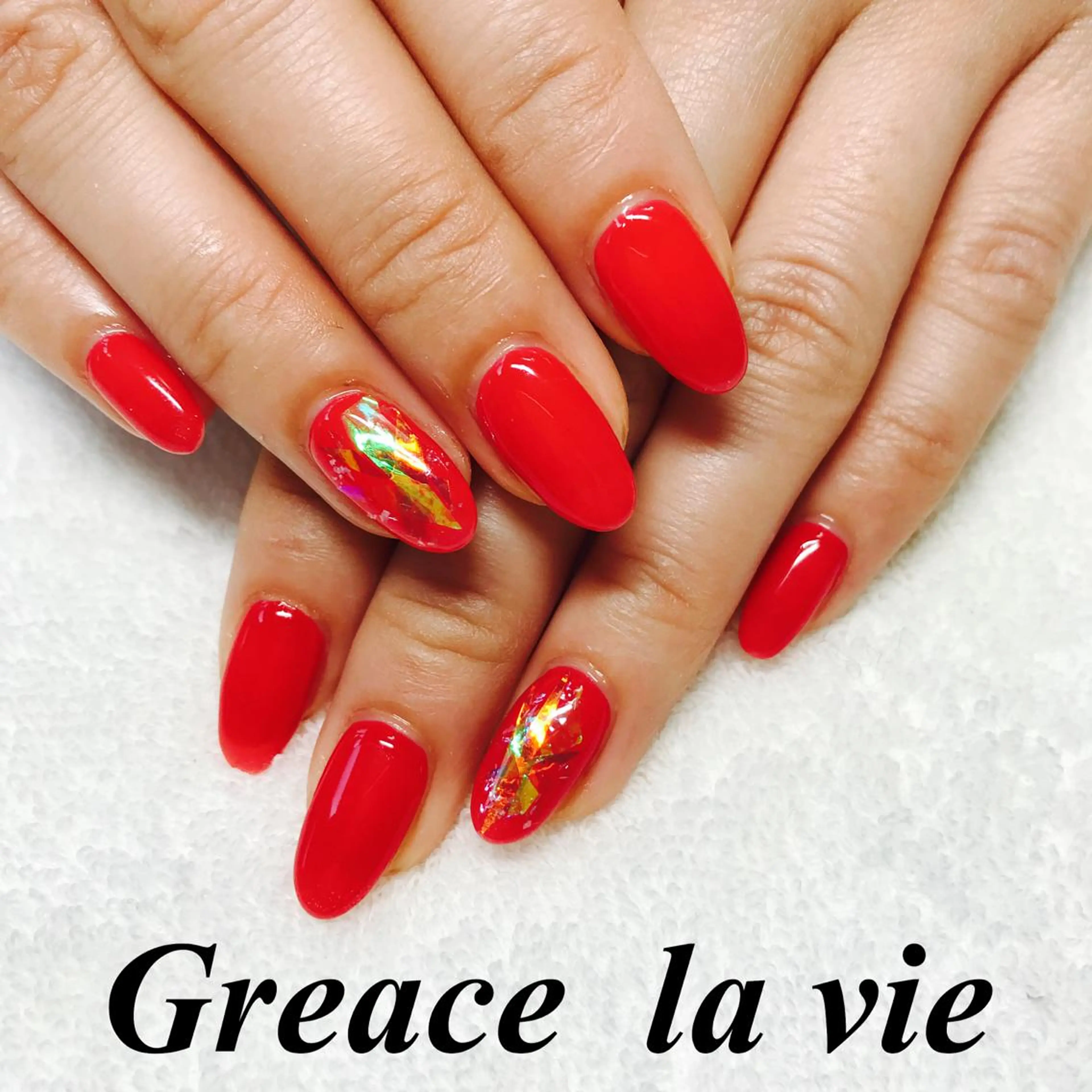 セミロング カラー パーマ ヘアアレンジ キッズ ネイル マツエク・マツパ レッドカラー 赤色 Greace la vie所属・Greace  la vieのネイルデザイン