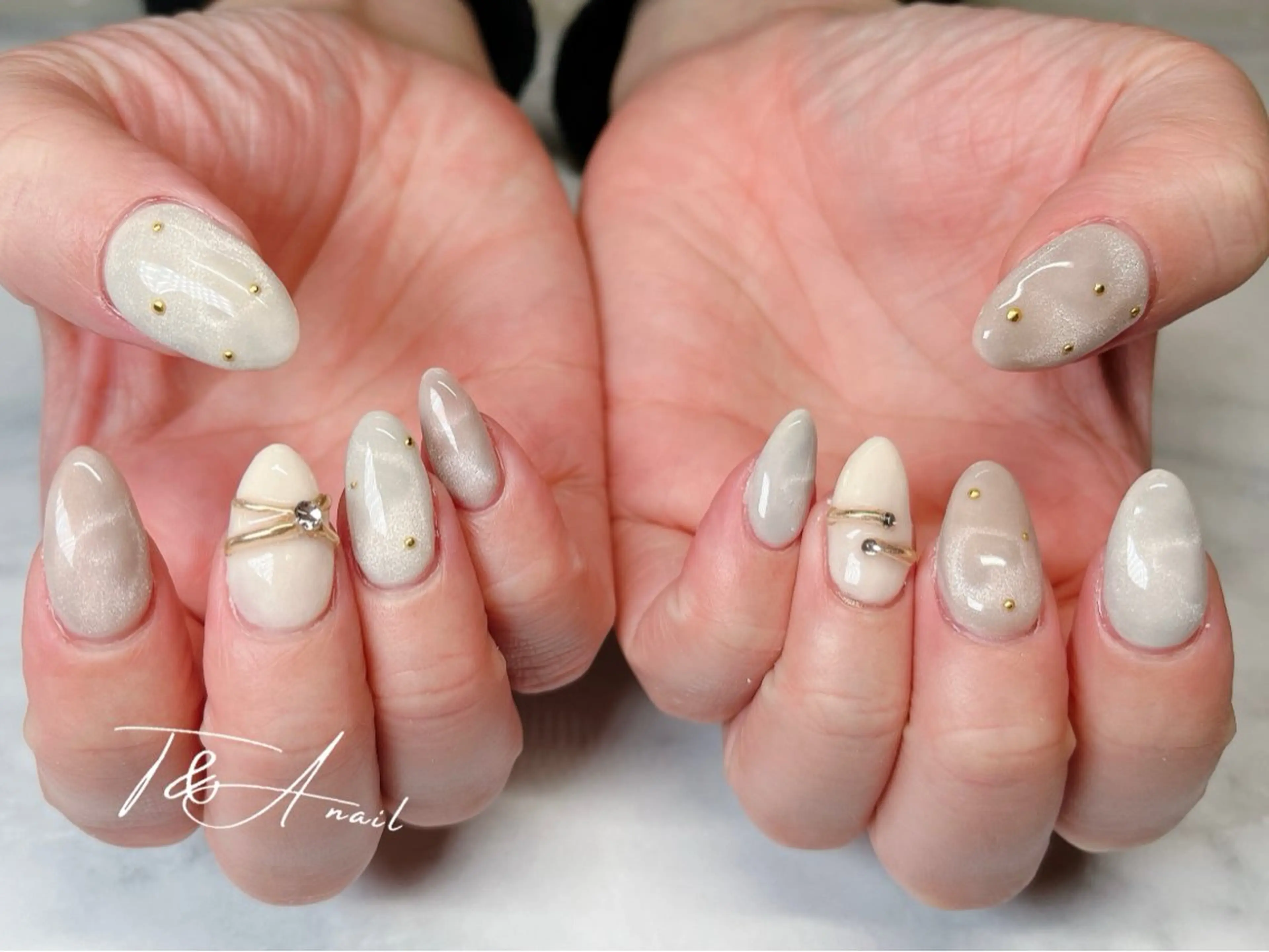 ネイル 長さ出し ジェルネイル ハート マグネットネイル スカルプネイル ハンドネイル T&A nailのネイルデザイン