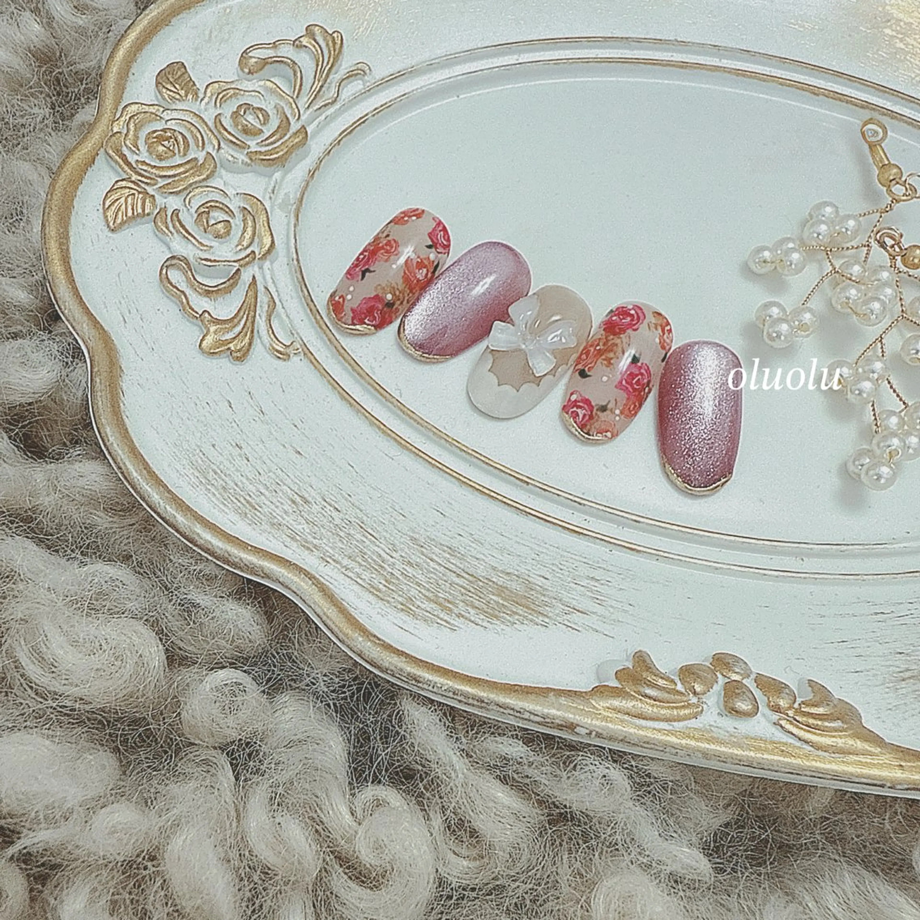 ネイル アートネイル フラワーネイル リボン ハンドネイル 大村 紬華のネイルデザイン