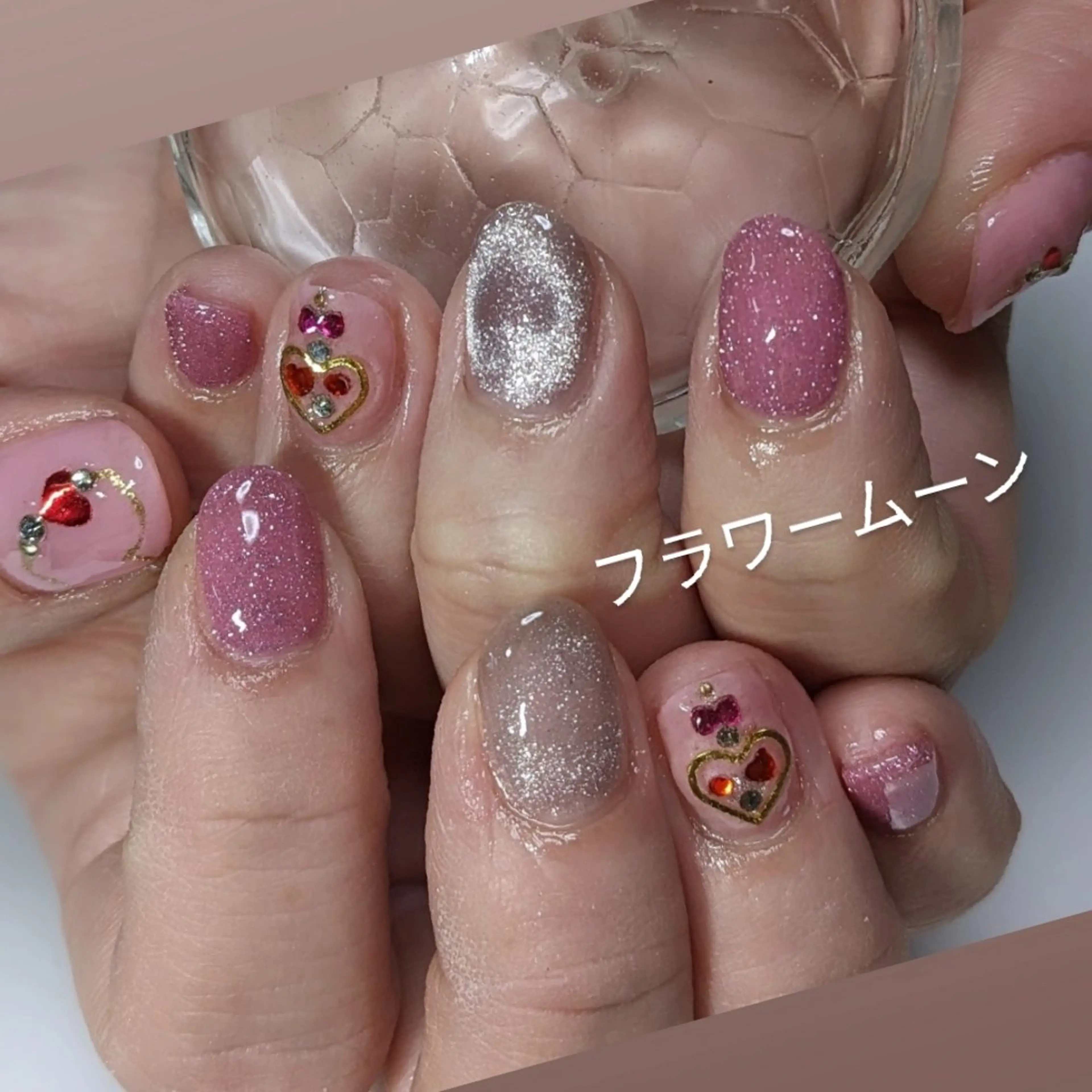 ネイル フラッシュネイル ハート マグネットネイル ハンドネイル ハンドケア フラワー ムーンのネイルデザイン