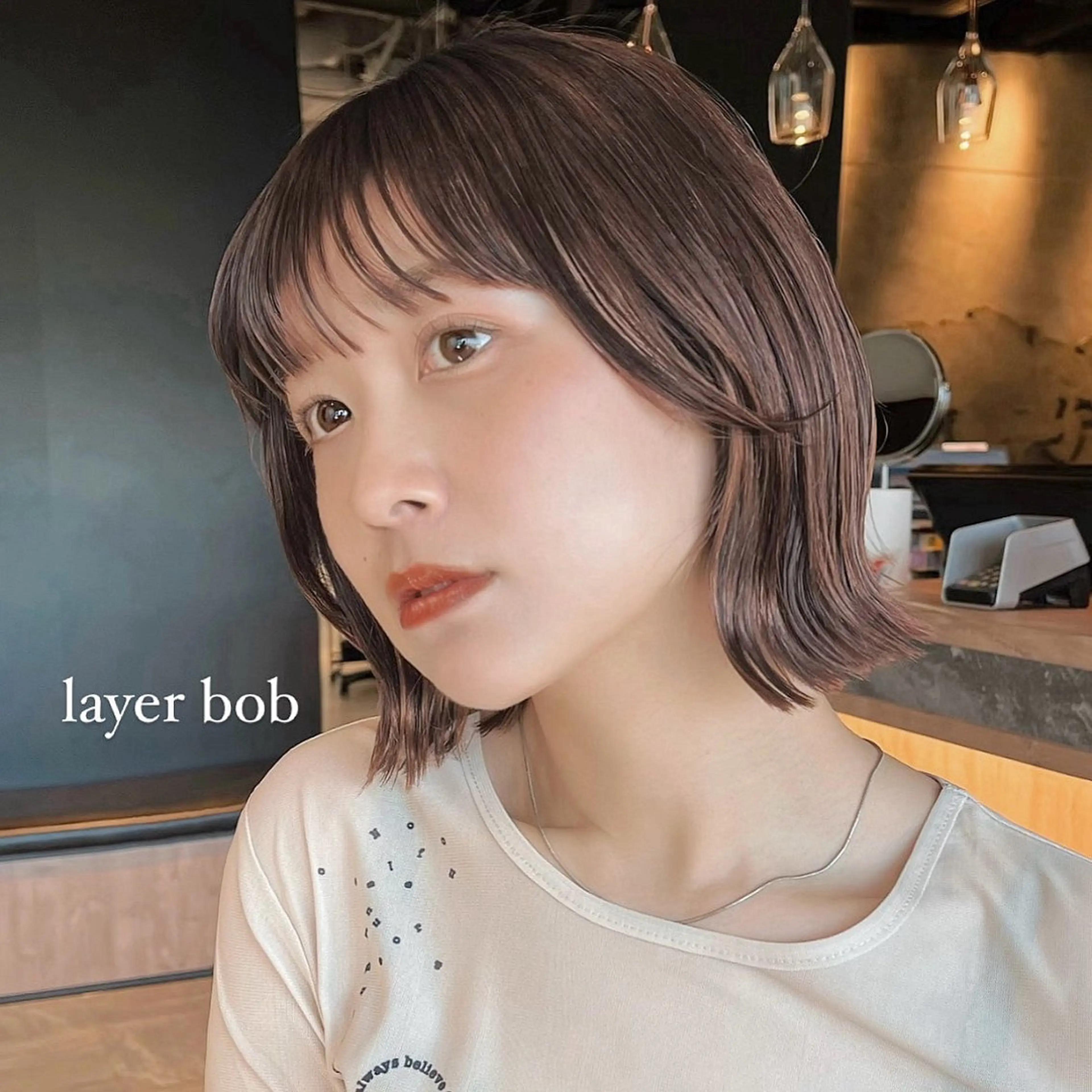 ショート カラー ヘアアレンジ ボブレイヤー ボブ レイヤーカット 🌱ボブ/レイヤー/ ベージュ/あやみ✨のヘアスタイル