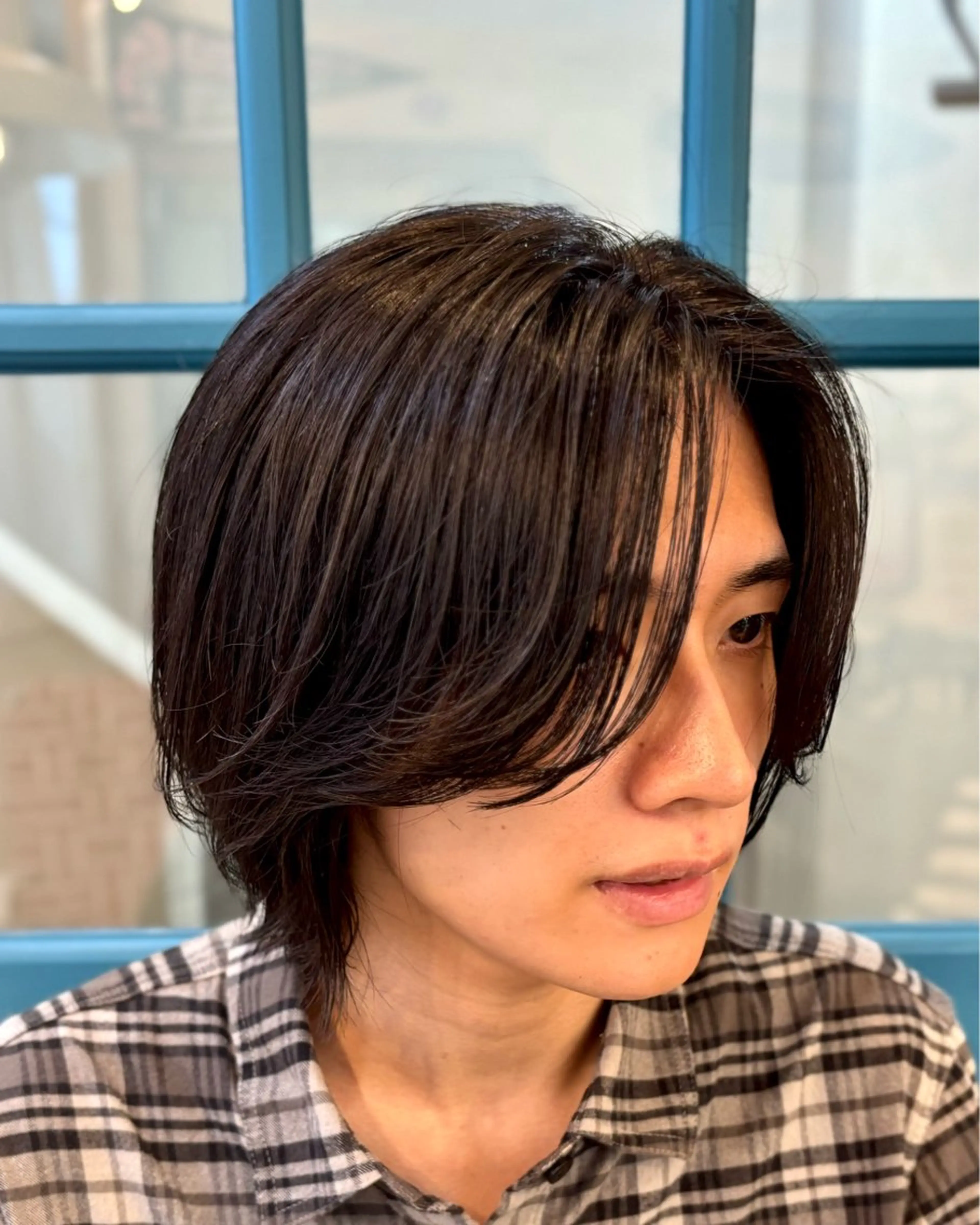 パーマ メンズ センターパート メンズパーマ ボブ ニュアンスパーマ カット パーマ トリートメント ショート、韓国メンズ ヘアのかつらぎのヘアスタイル