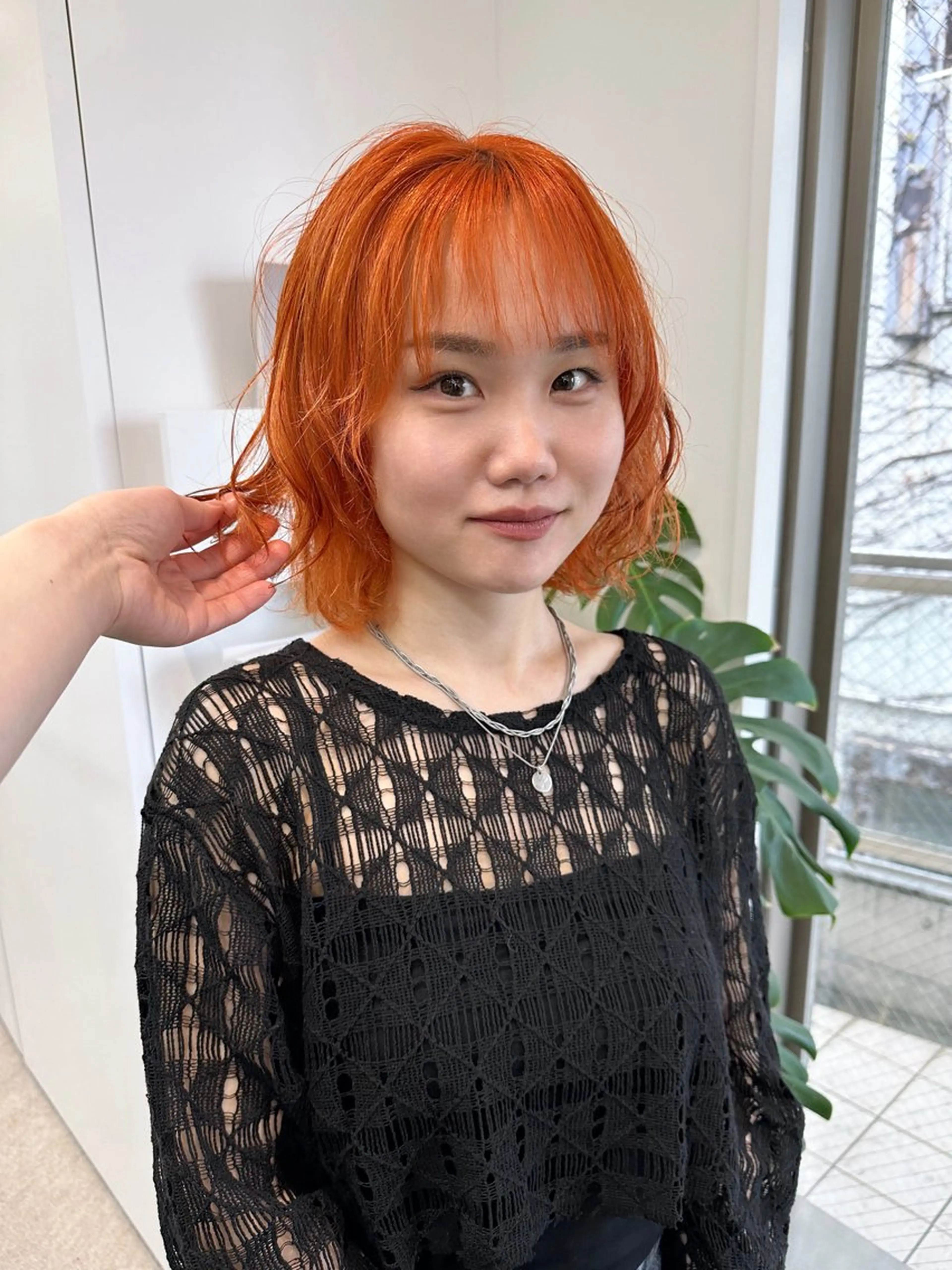 ミディアム カラー オレンジ ハイライト🌟/ ボブ/豊田のヘアスタイル