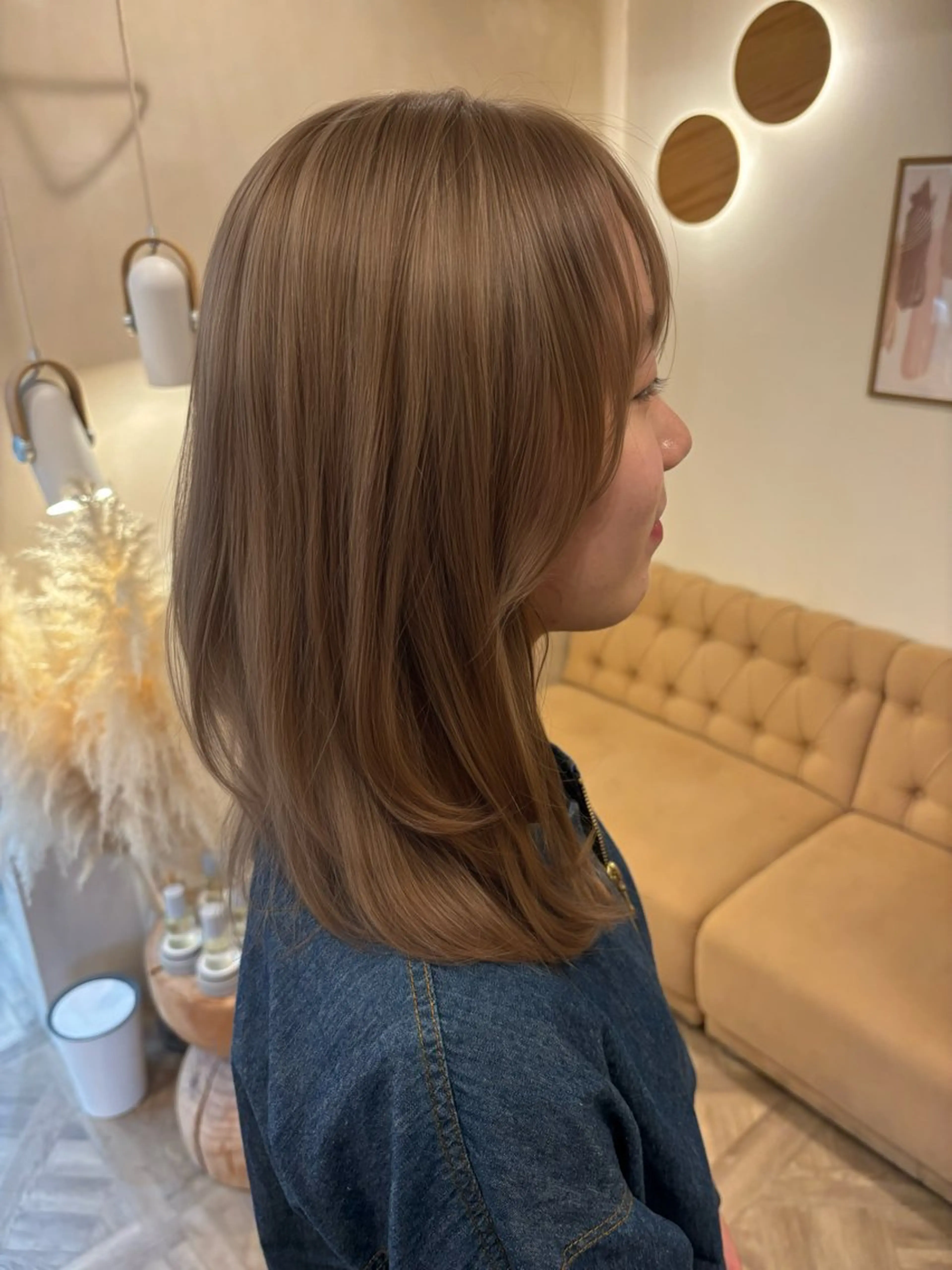 ミディアム カラー ヘアカラー トリートメント ミルクティ/ピンク/ レイヤー/yuriaのヘアスタイル