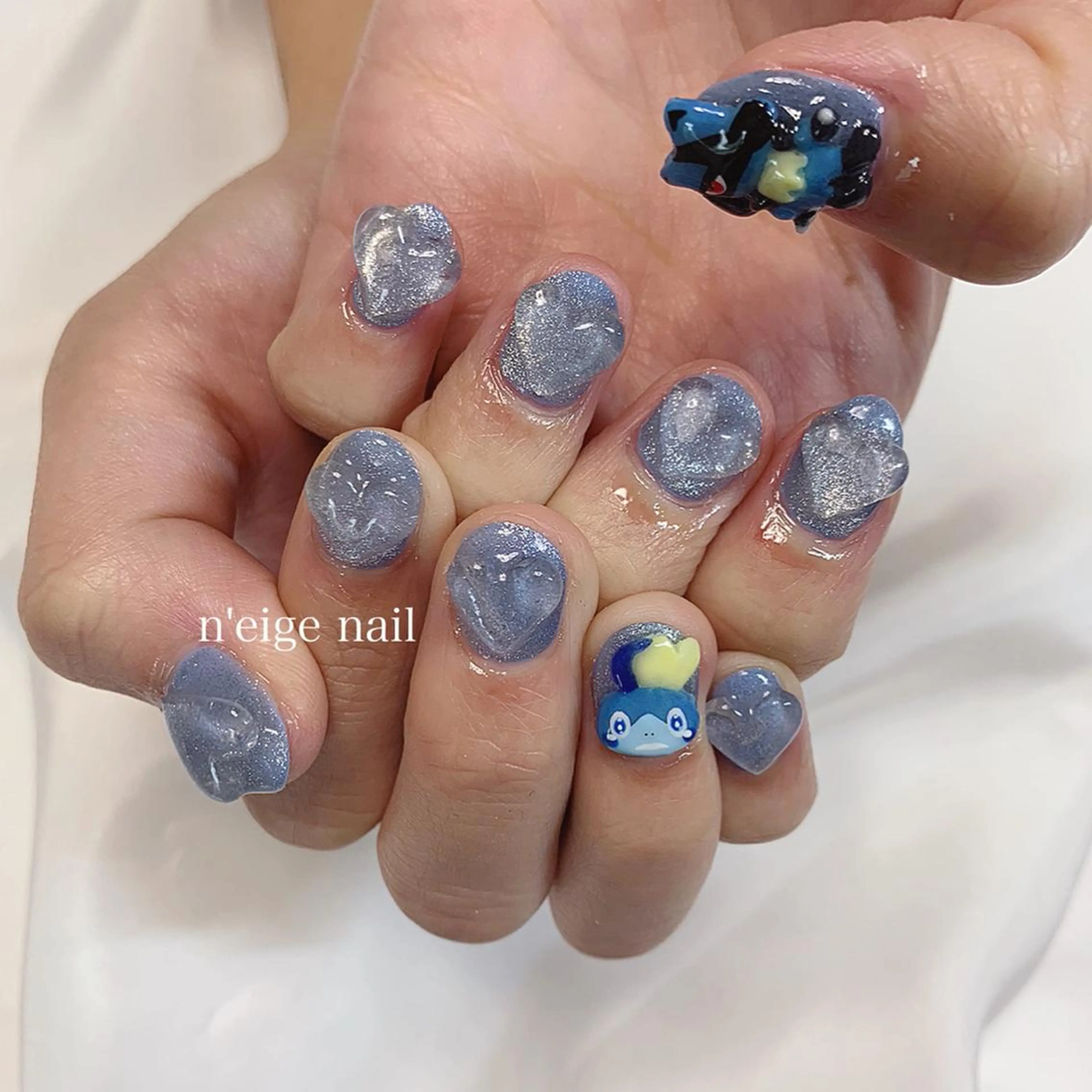 ネイル アートネイル ハート キラキラネイル 韓国ネイル ニュアンスネイル n'eige nail所属・大谷 綾香のネイルデザイン