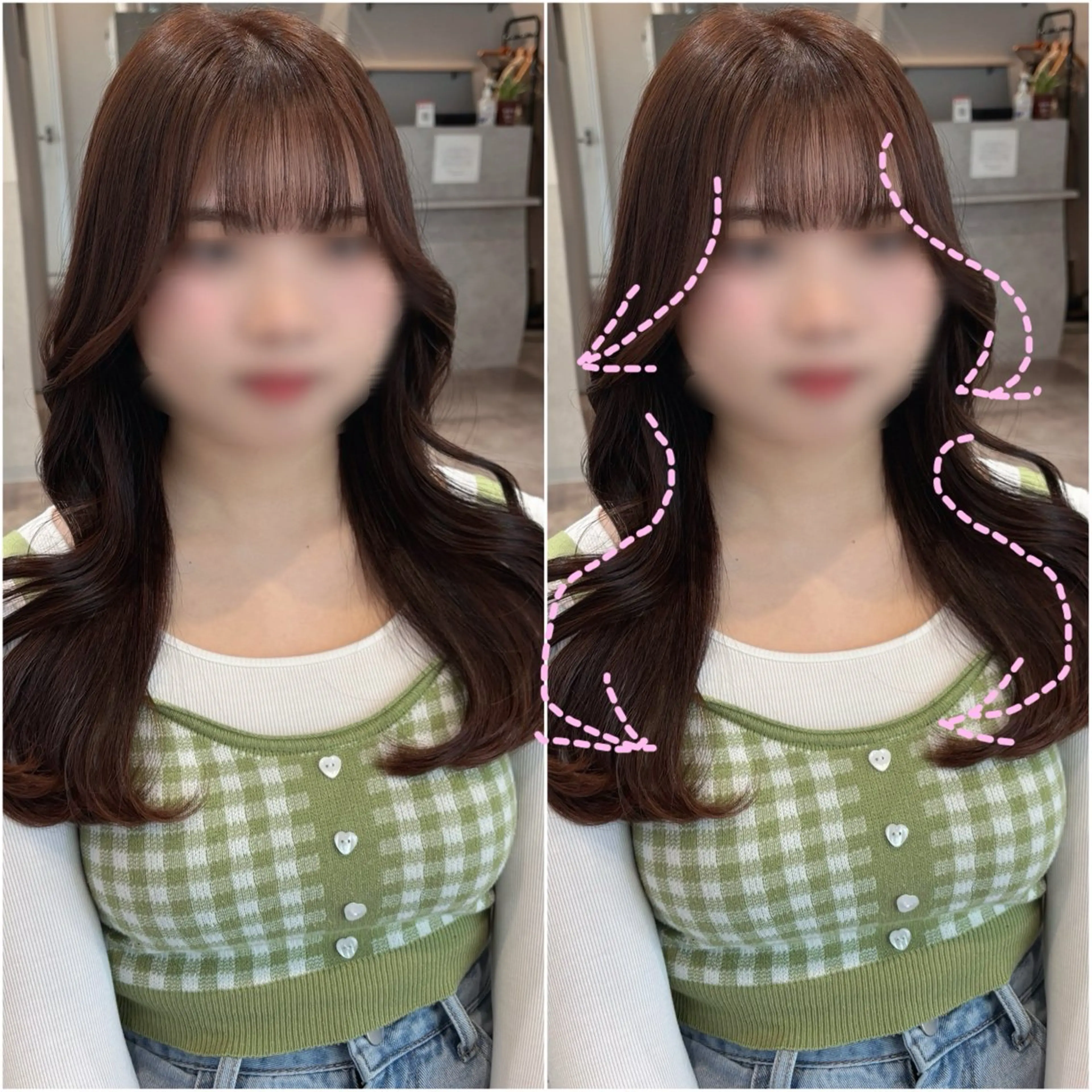 ロング カラー ヘアアレンジ 顔周りカット 韓国風ヘア レイヤーカット カット ヘアカラー トリートメント 韓国hair🦋 Nanaのヘアスタイル