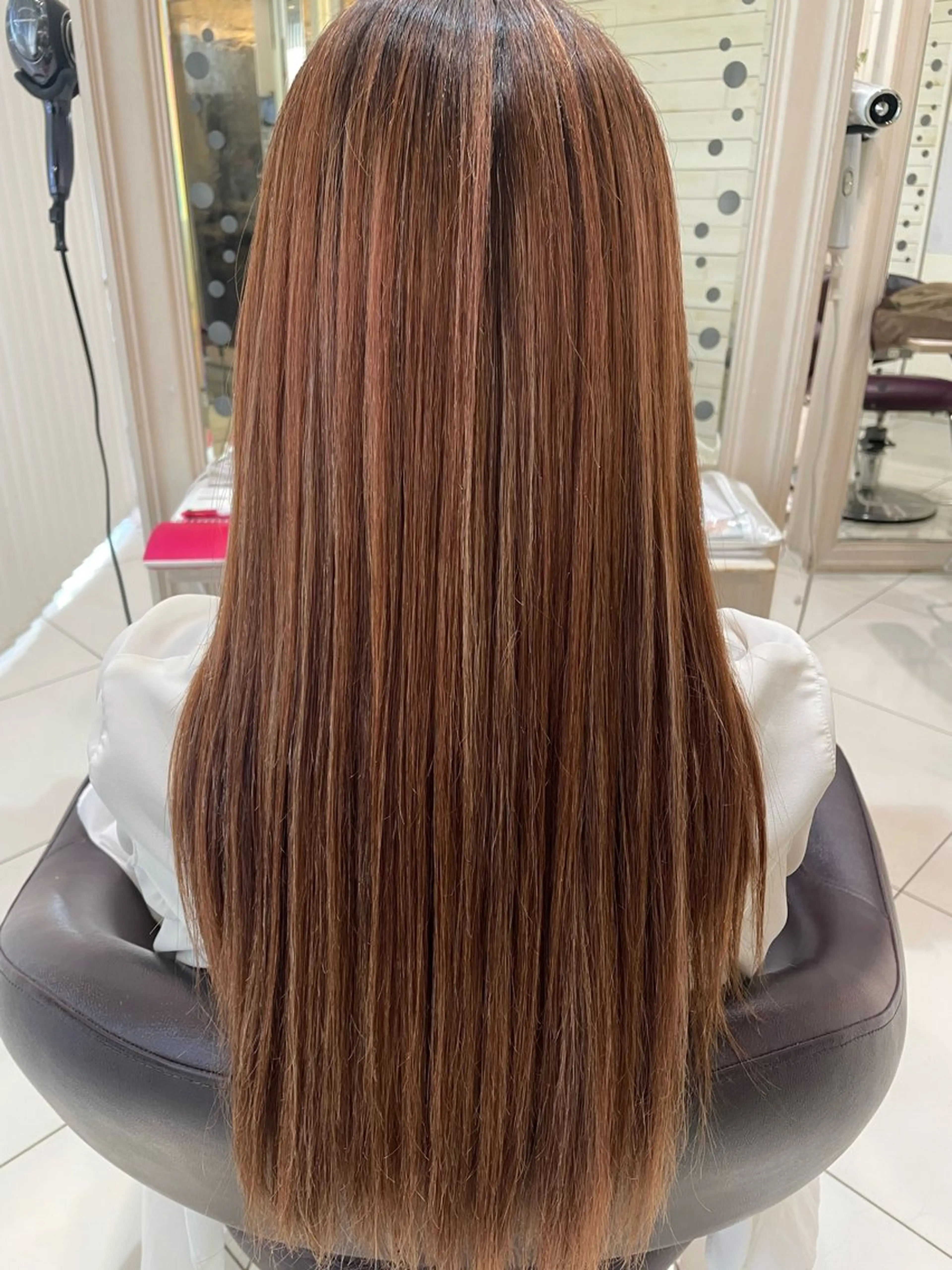 ロング 縮毛矯正 ちぐさ/暖色/ ワンカラー🤍のヘアスタイル