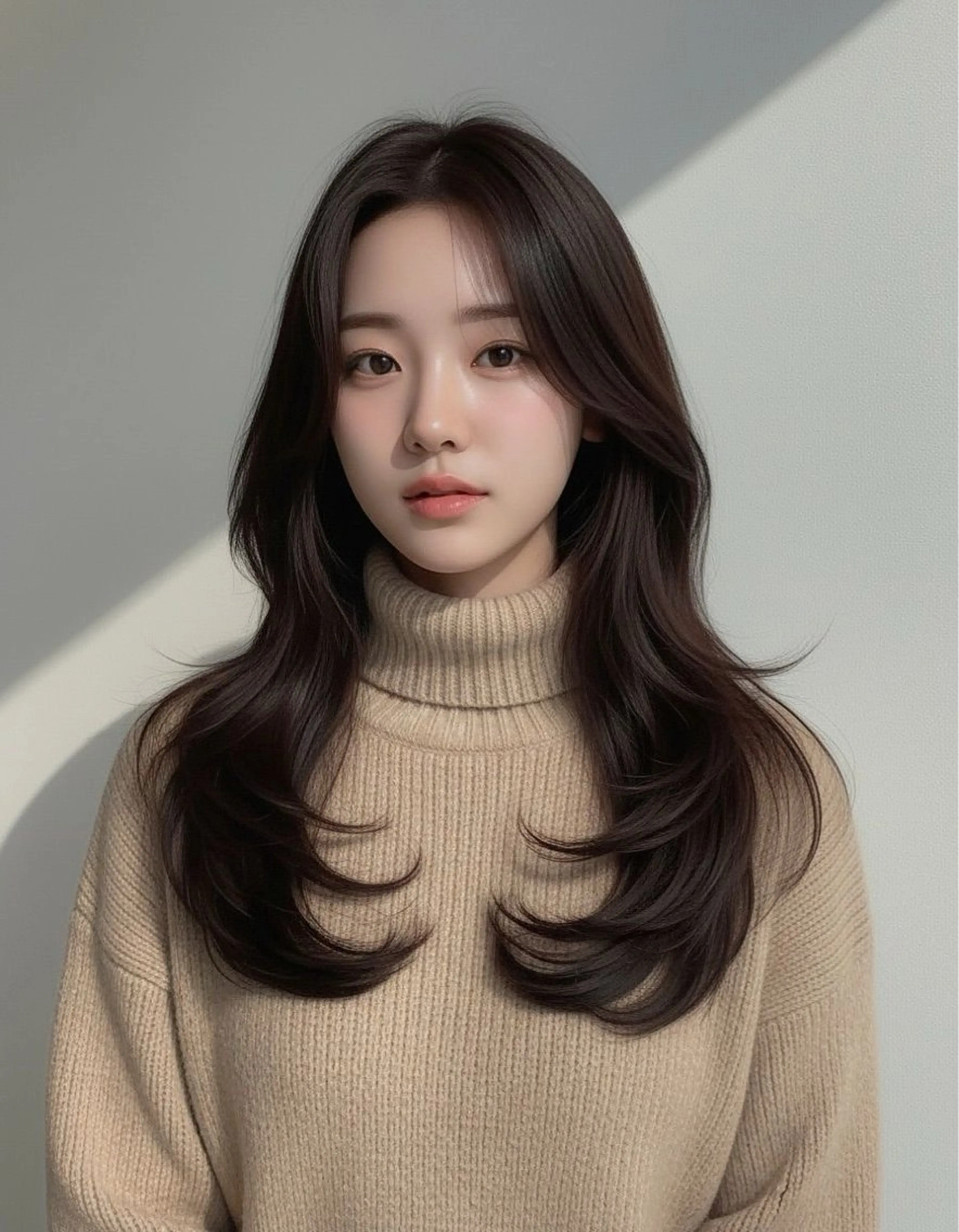 セミロング カラー 顔まわりレイヤー 韓国風ヘア レイヤーカット 小顔カット カット ヘアカラー カット無料｜レイヤー カット｜韓国モテへアのヘアスタイル