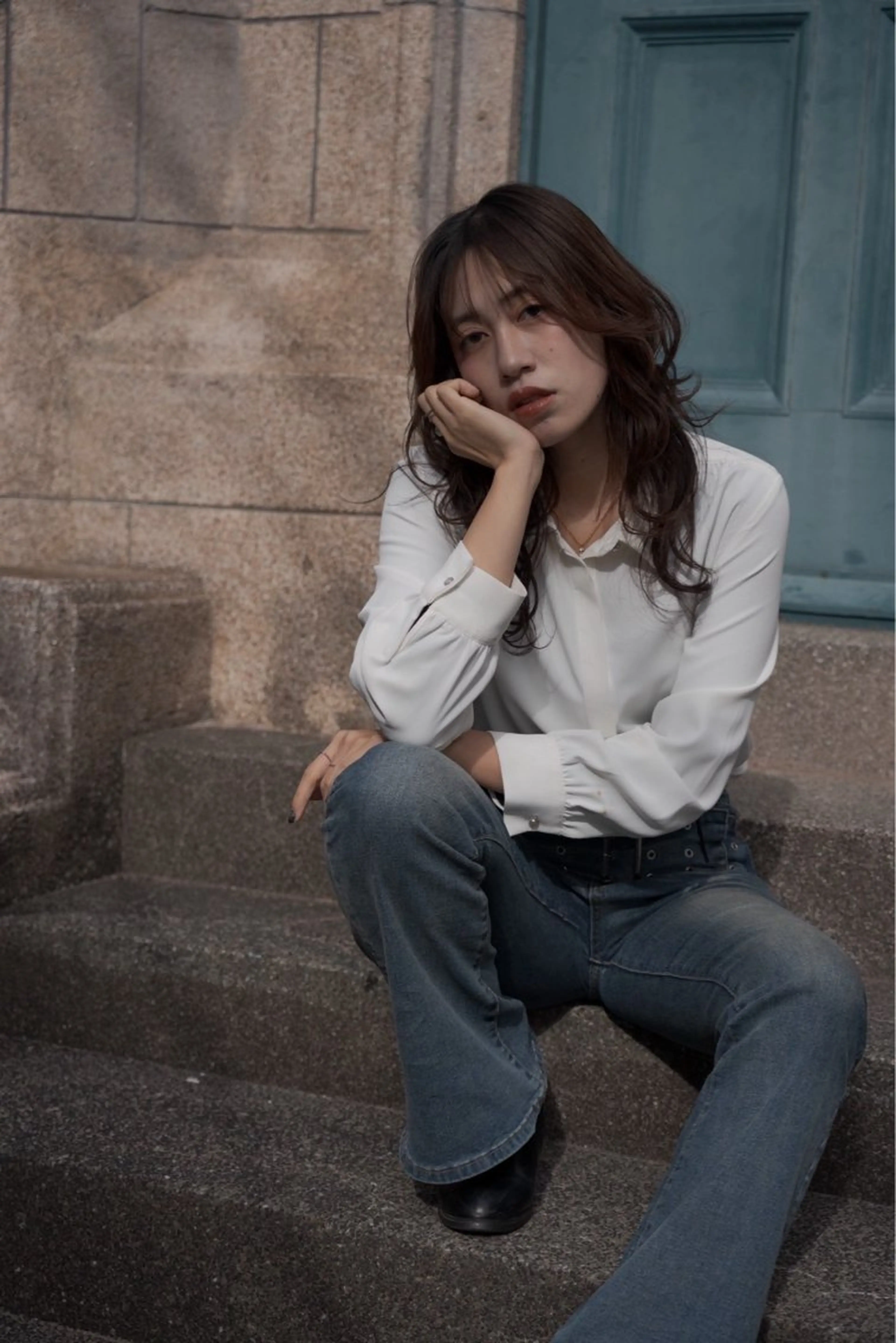 セミロング カラー 敏感肌カラー/斉藤 /かきあげバングのヘアスタイル