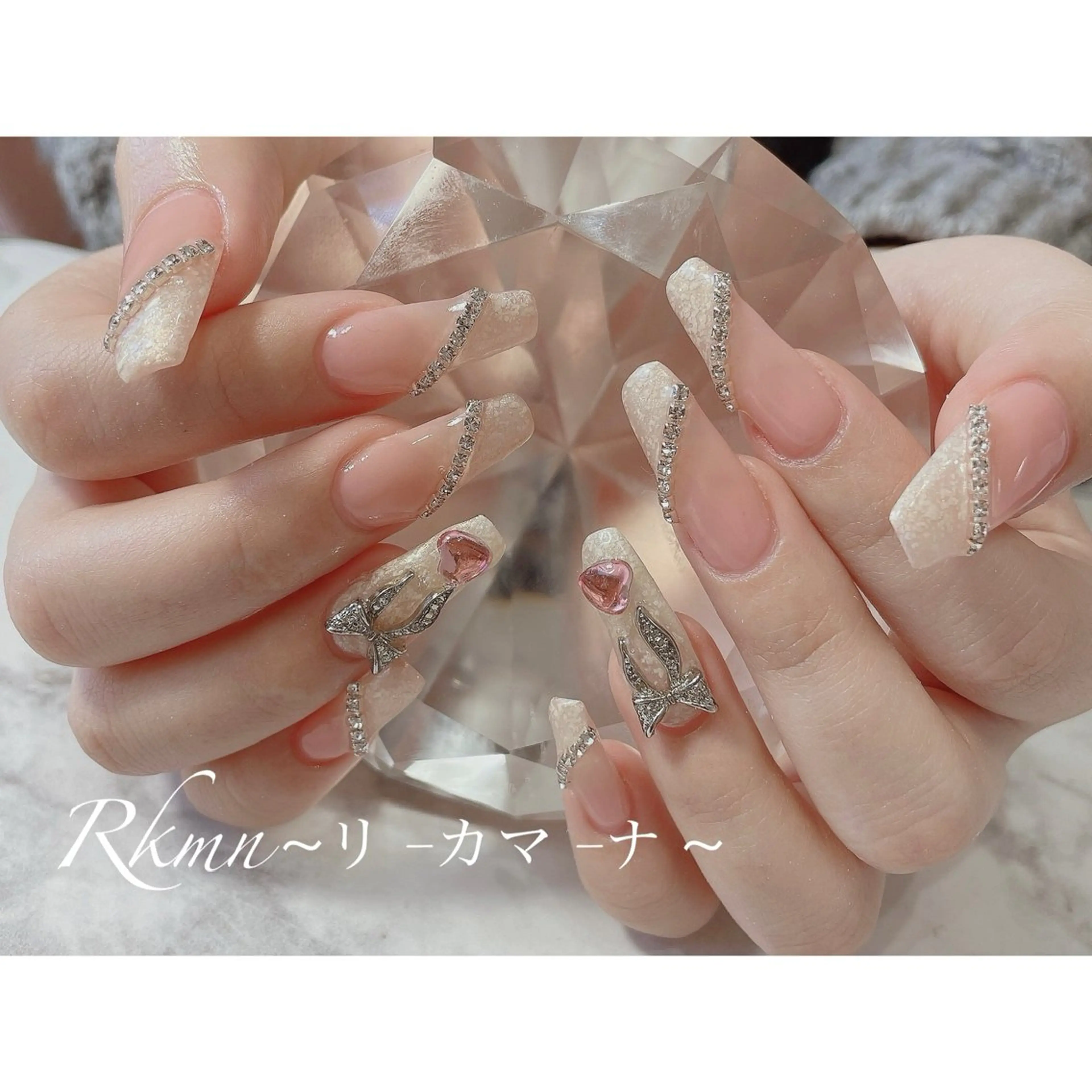 ネイル アートネイル フレンチネイル ハート リボン 春ネイル ハンドネイル フットネイル ハンドケア Rkmn ~リ-カマ-ナ~のネイルデザイン