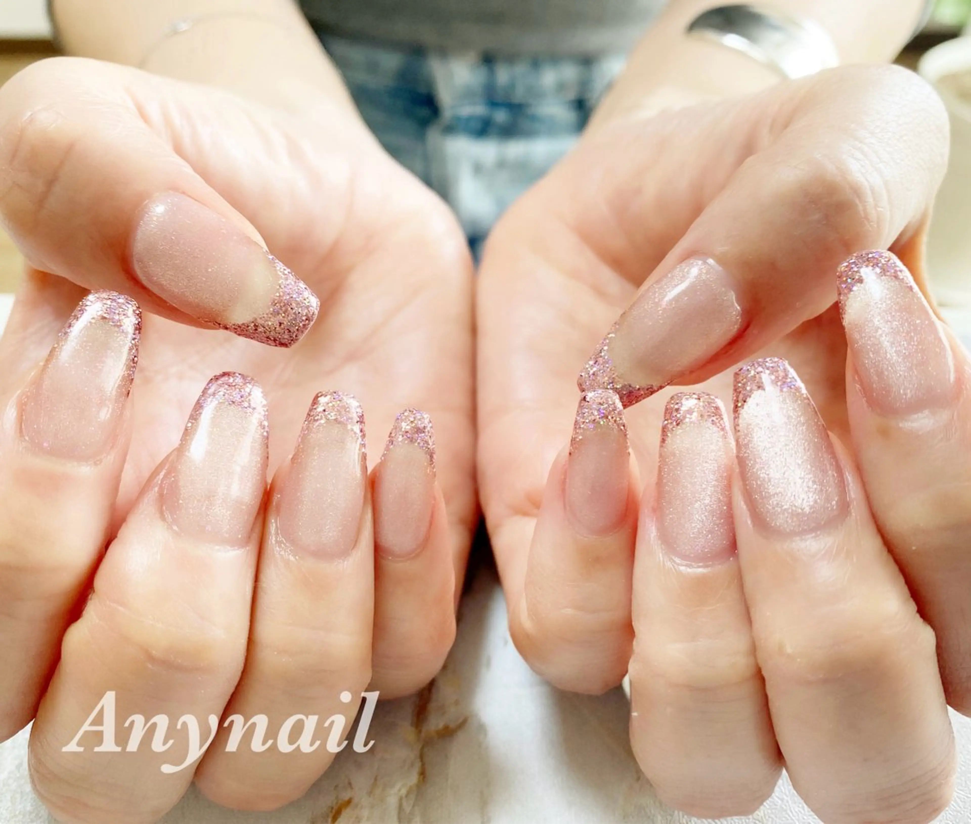 ネイル ブルー フレンチネイル キラキラネイル ラメ(グリッター) マグネットネイル ハンドネイル 岩澤 恵子のネイルデザイン