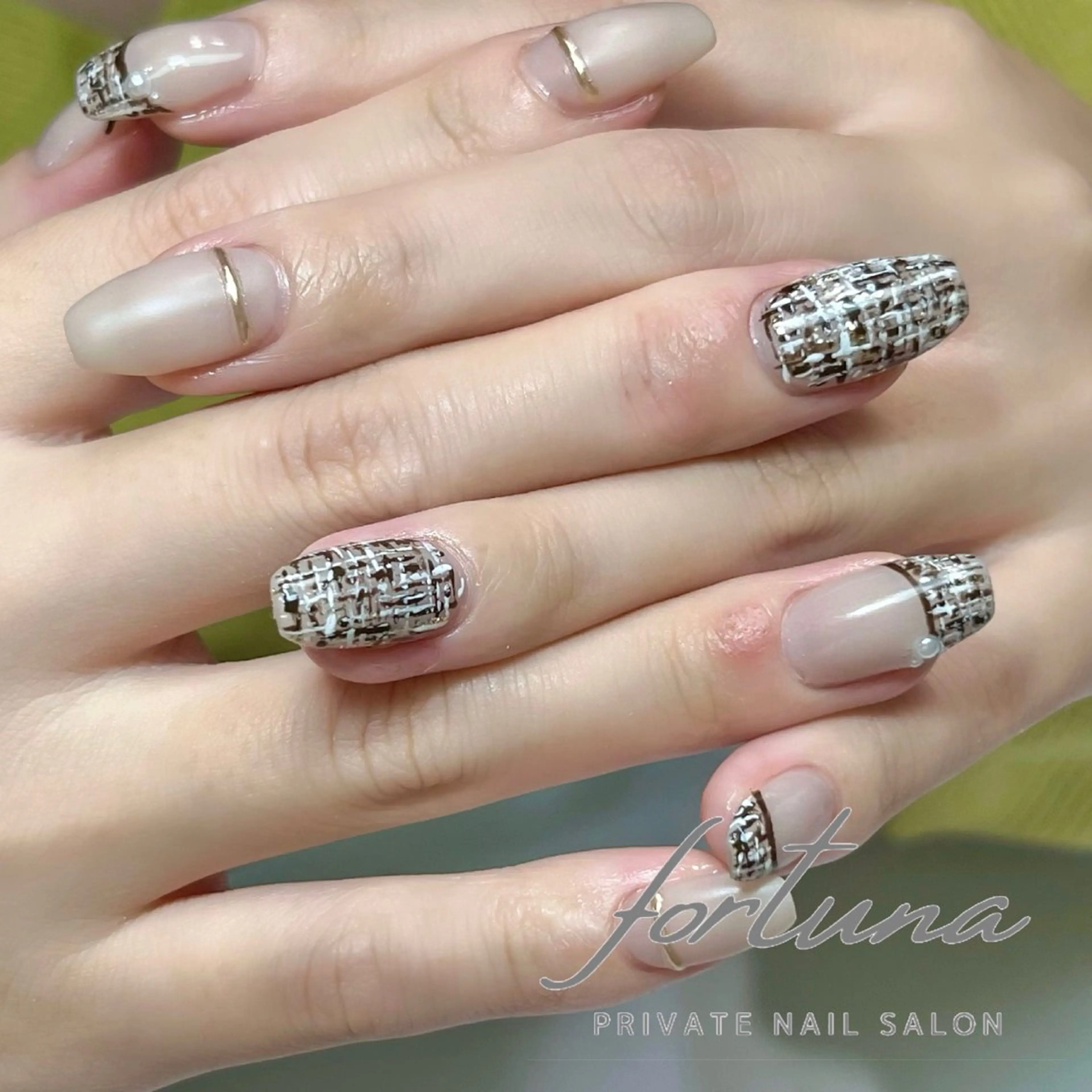 ネイル ジェルネイル パラジェル ツイードネイル 冬ネイル ハンドネイル fortuna 武藤裕美のネイルデザイン