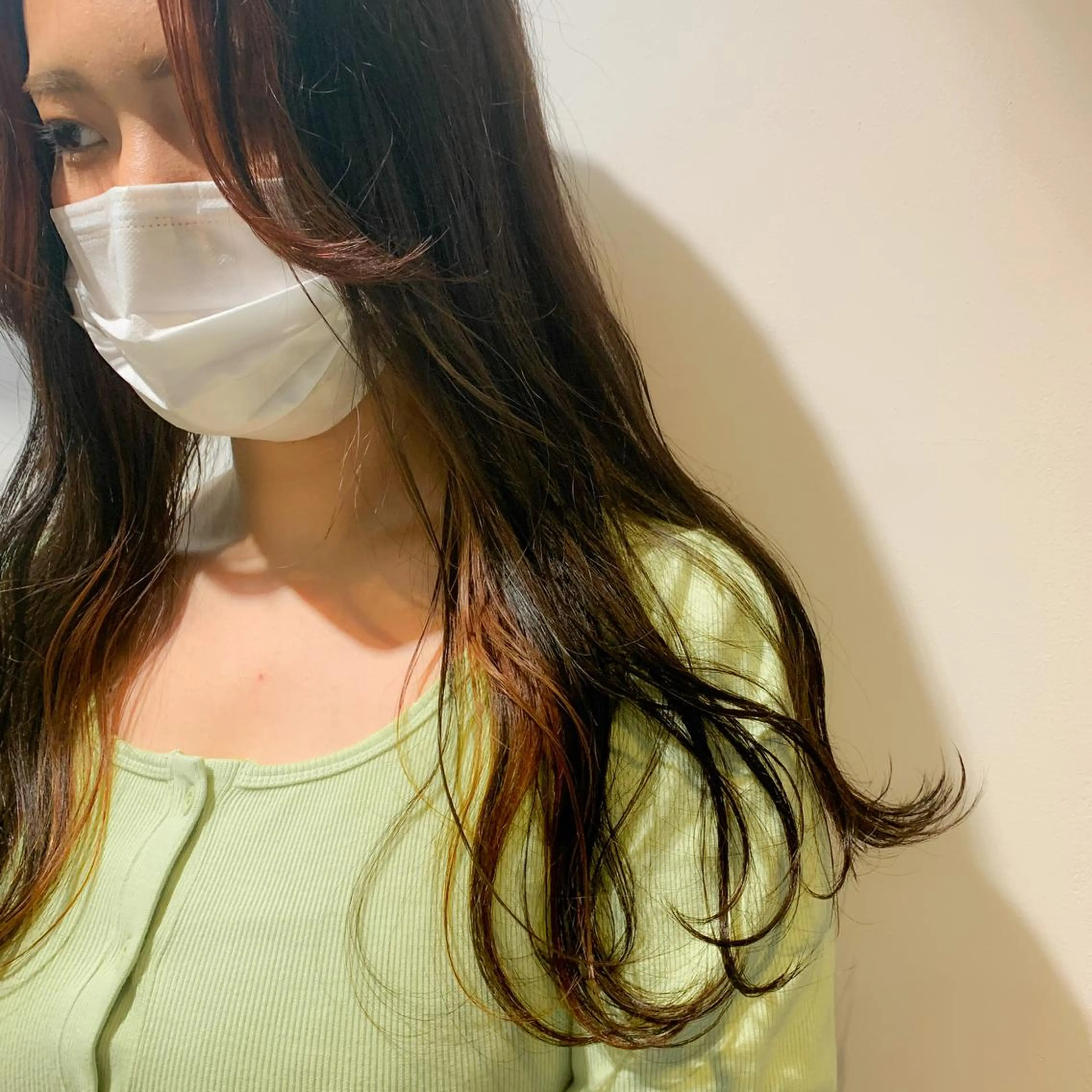 ロング カラー オレンジ ヘアカラー トリートメント "小顔カット" Fuko.のヘアスタイル