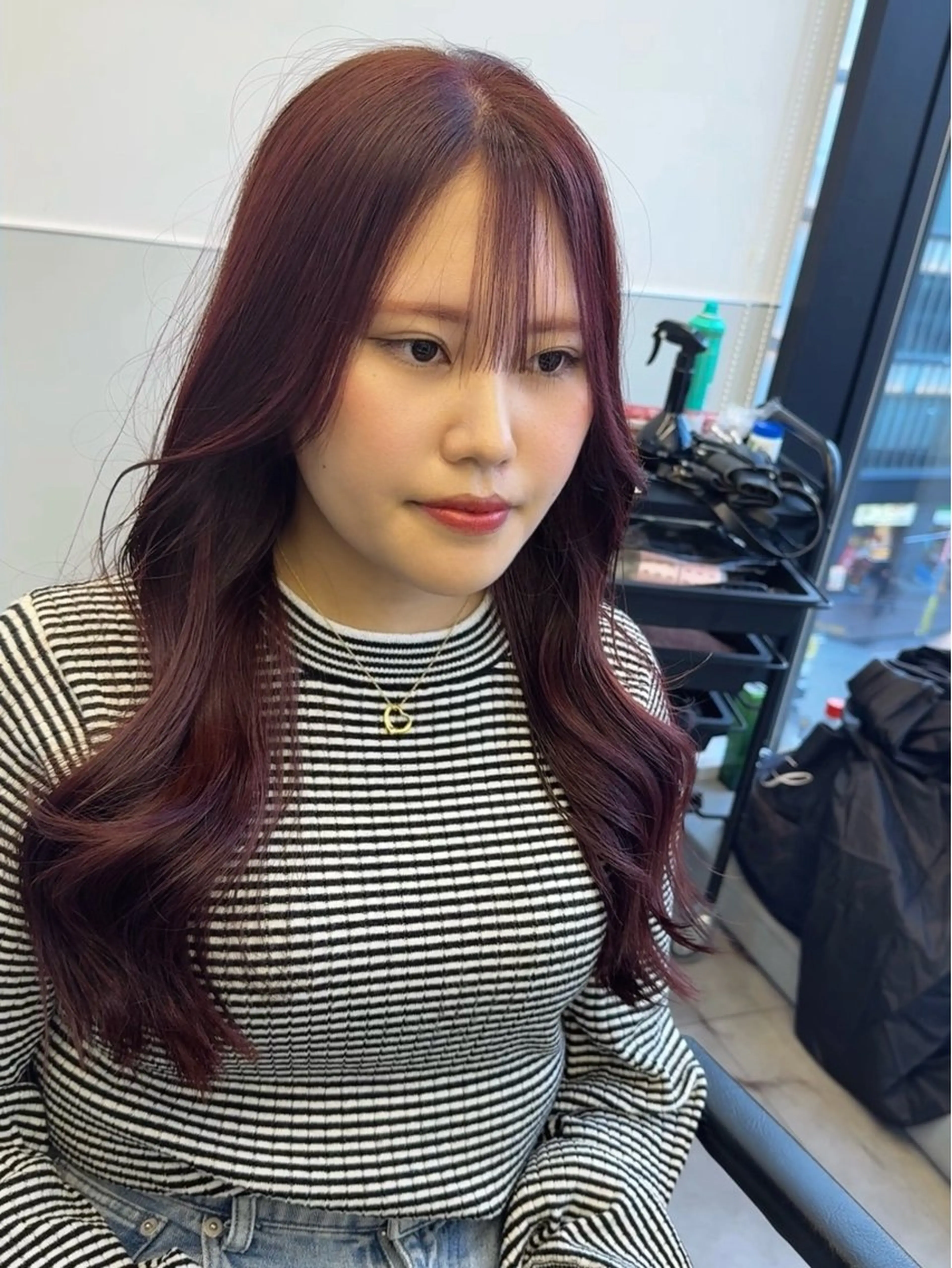 ロング カラー ボルドーカラー 韓国風ヘア レイヤーカット カット ヘアカラー トリートメント 韓国ヘア🇰🇷 スズキのヘアスタイル