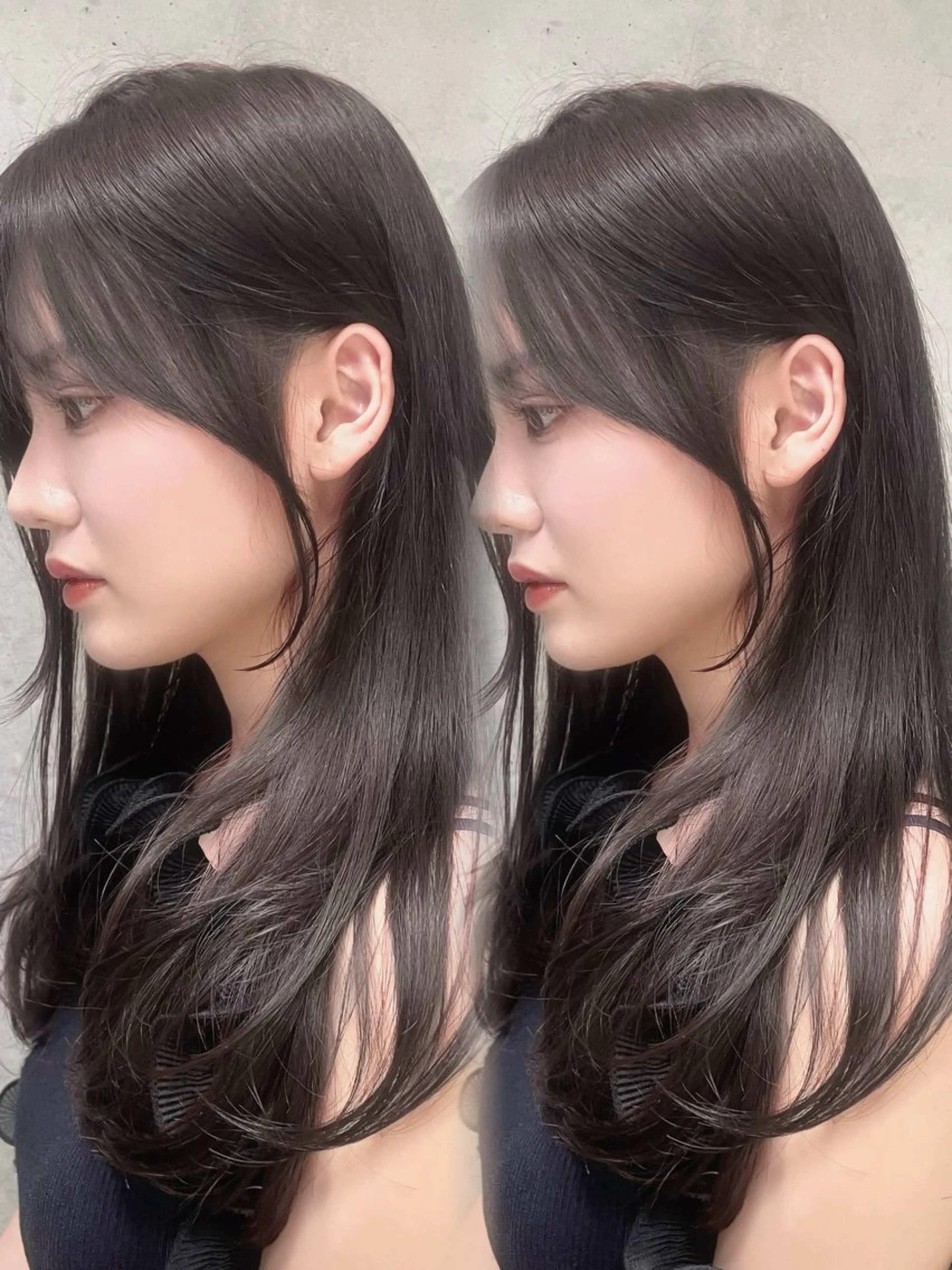 セミロング くびれヘア 韓国風ヘア レイヤーカット 小顔カット ワンホンヘア カット ヘアカラー トリートメント 博多ベージュ 🐻松井傑のヘアスタイル