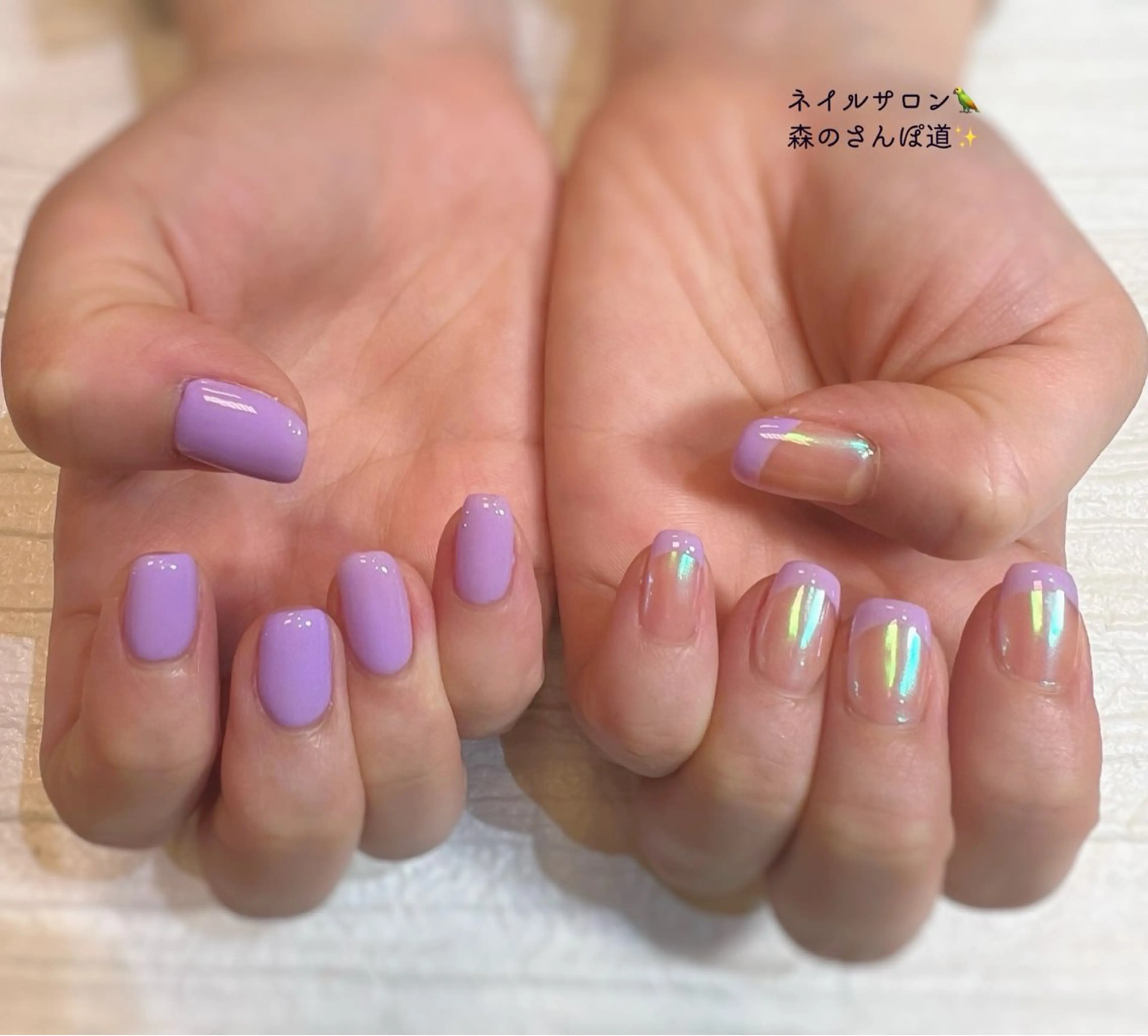 ネイル ハンドネイル ショートネイル 森のさんぽ道のネイルデザイン