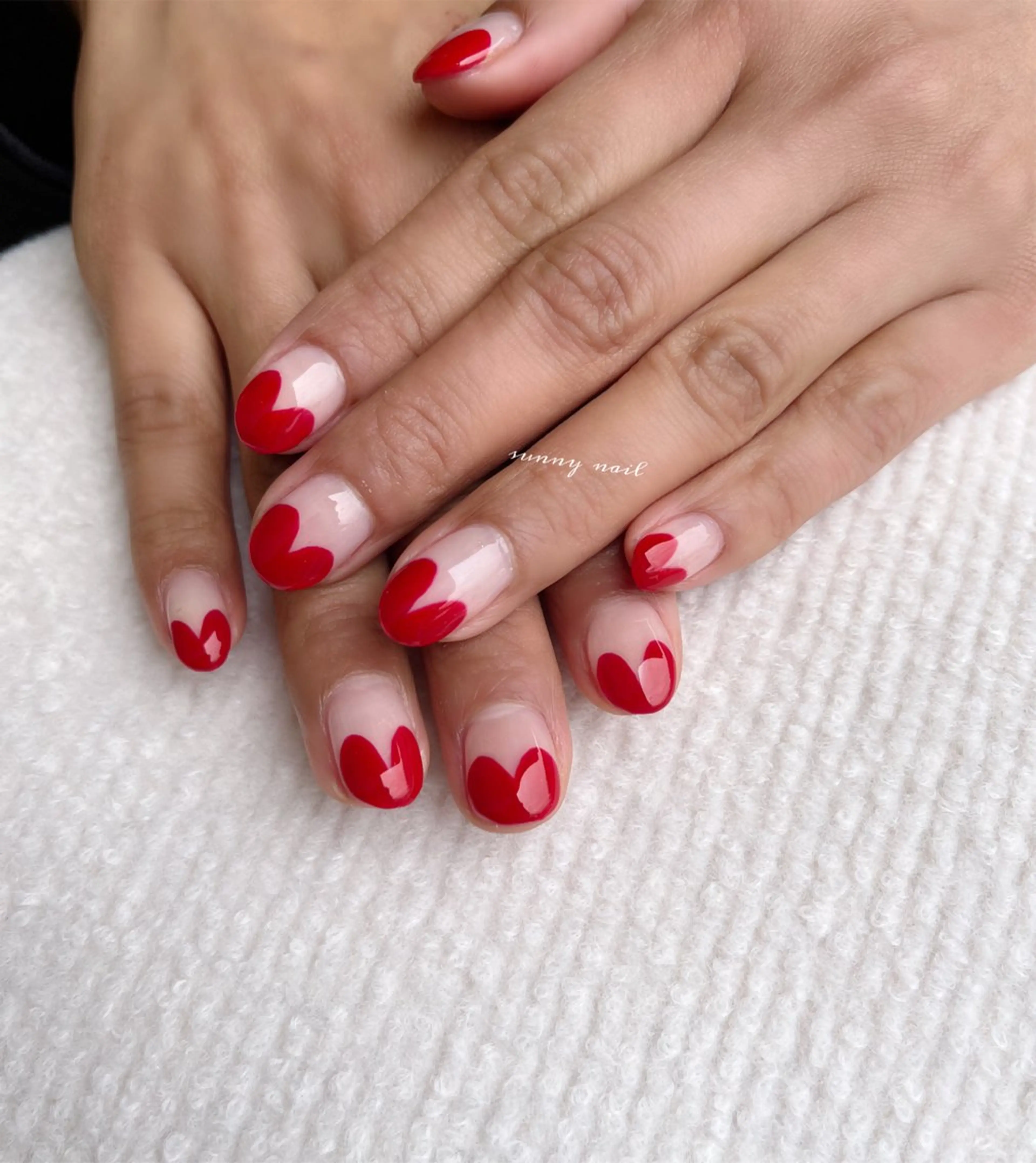 ネイル ジェルネイル ハート パラジェル 赤色 sunny nailのネイルデザイン