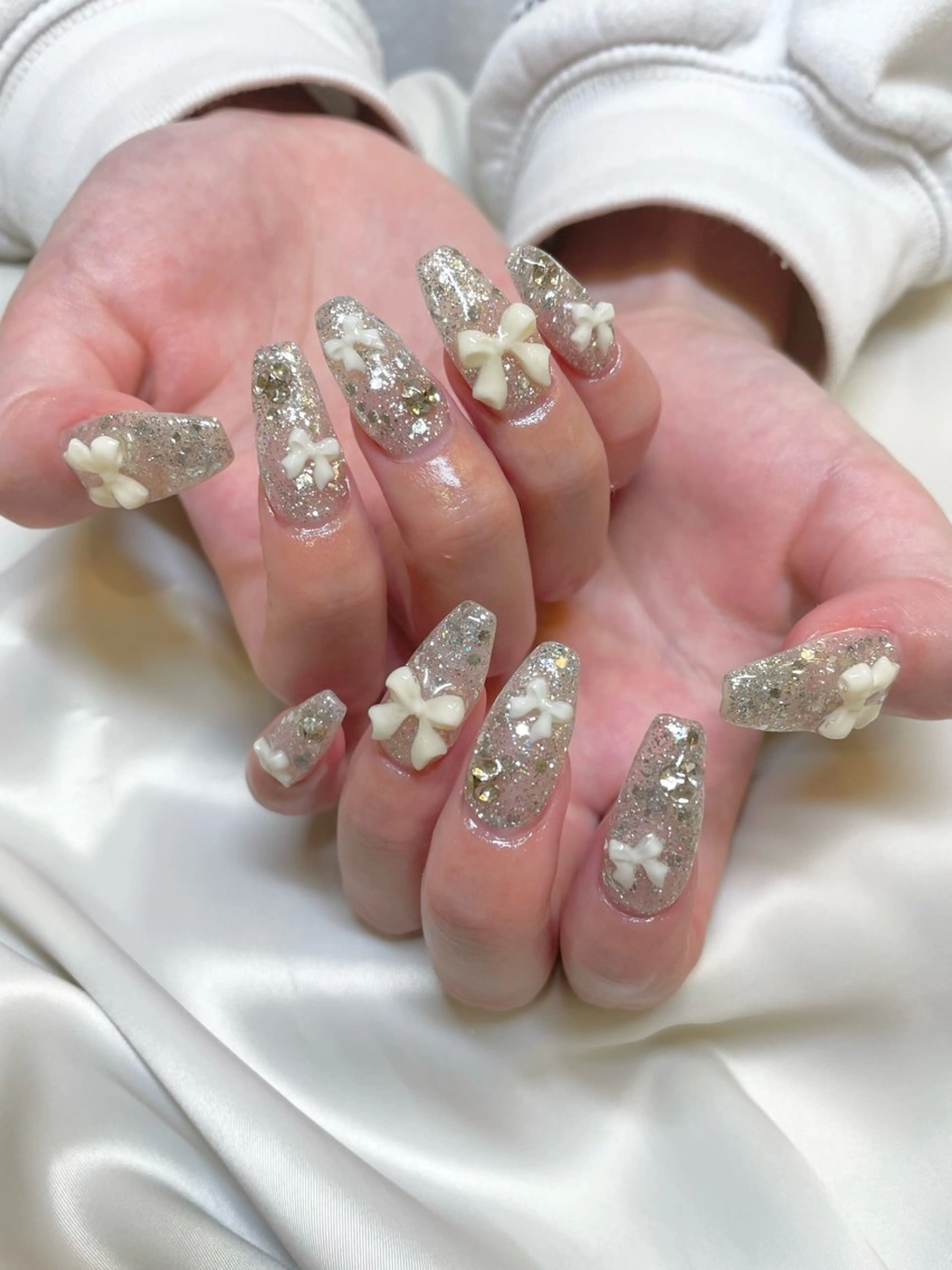 ネイル ラメ(グリッター) リボン ハンドネイル ui nailのネイルデザイン