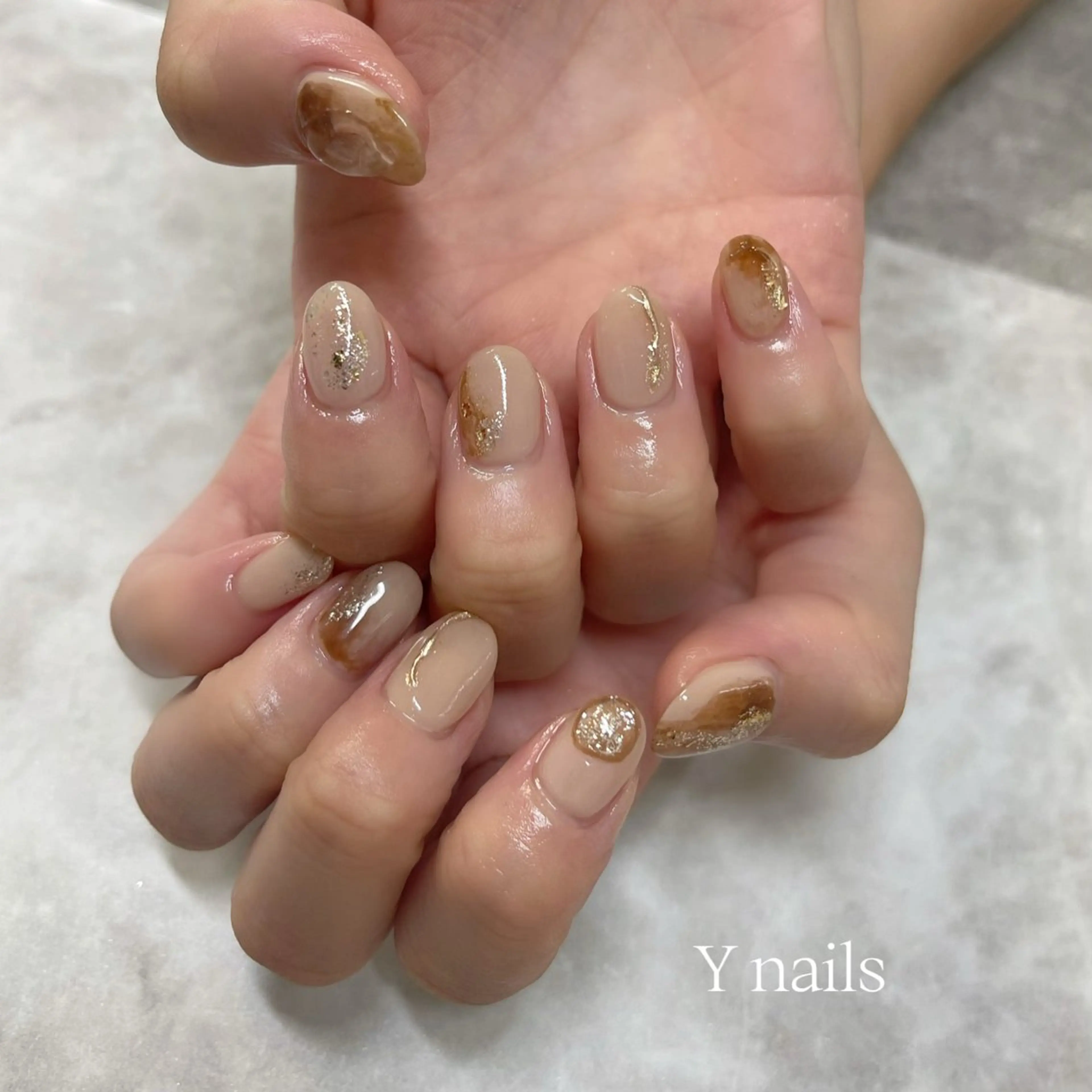 ネイル ブラウン ニュアンスネイル ハンドネイル 沖縄 Y nailsのネイルデザイン