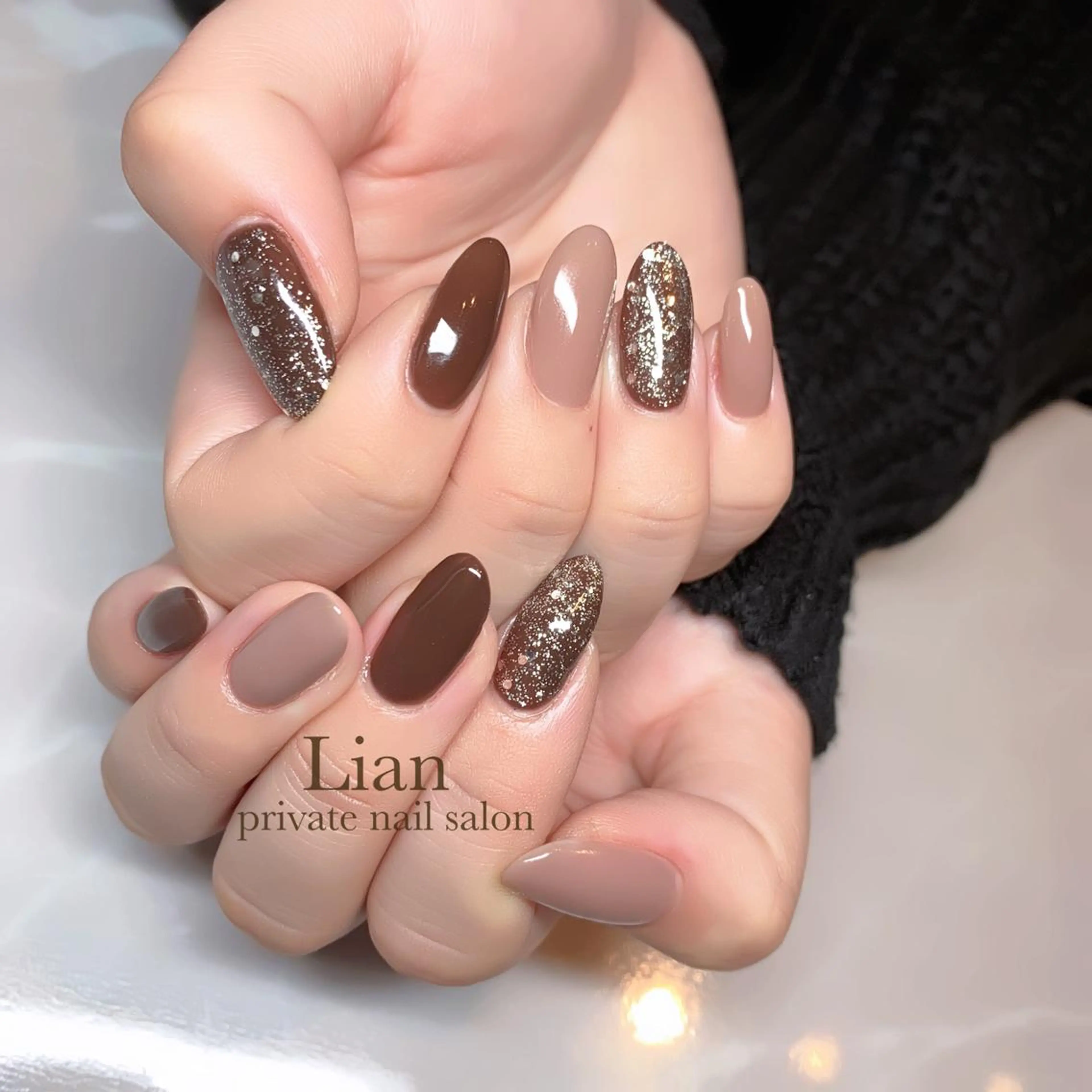 ネイル ブラウン キラキラネイル シンプルネイル nailsalon Lenoaのネイルデザイン