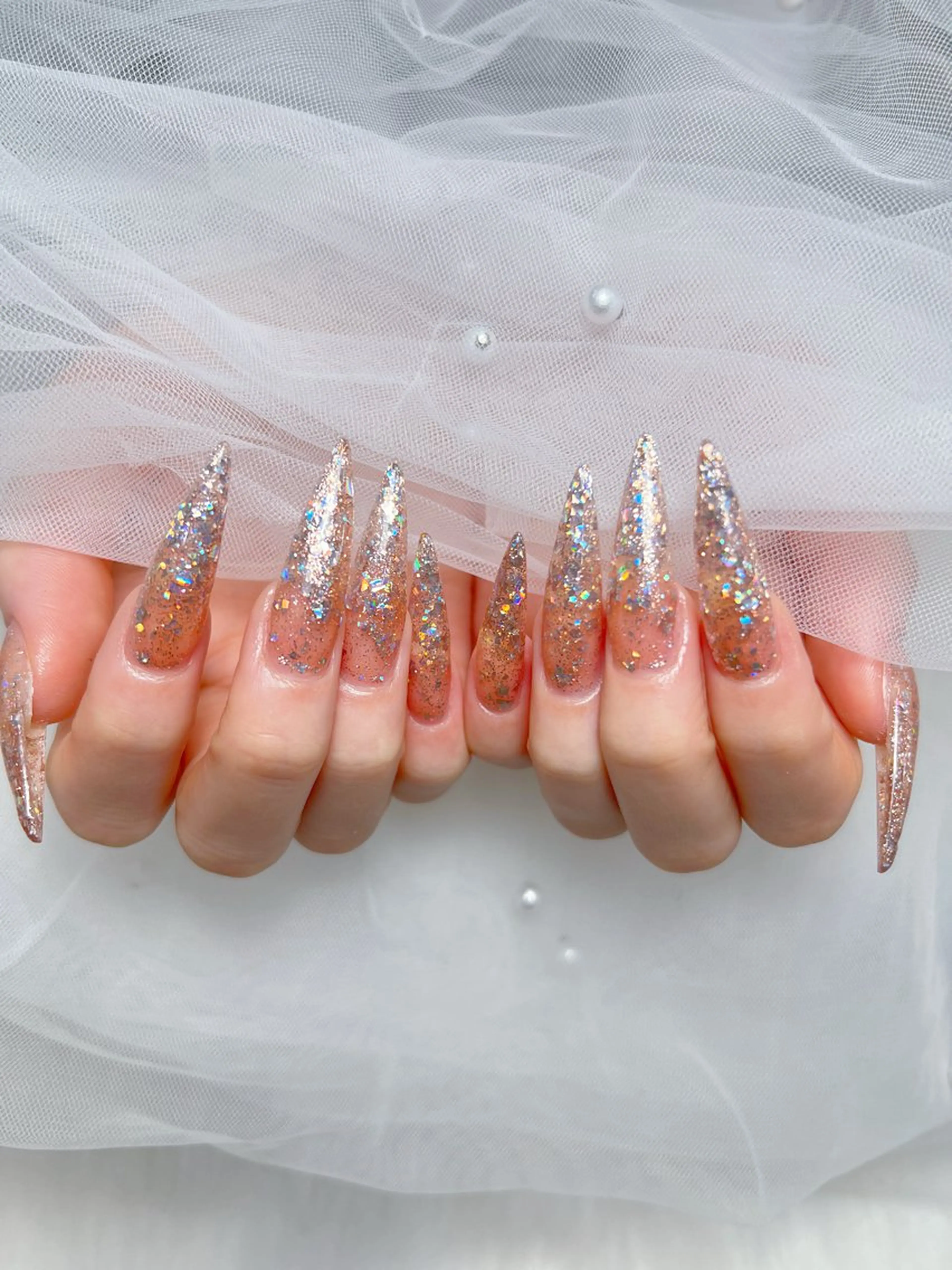 ネイル アートネイル オーロラネイル チークネイル 長さ出し フットネイル Miya_nail所属・Miya _nailのネイルデザイン