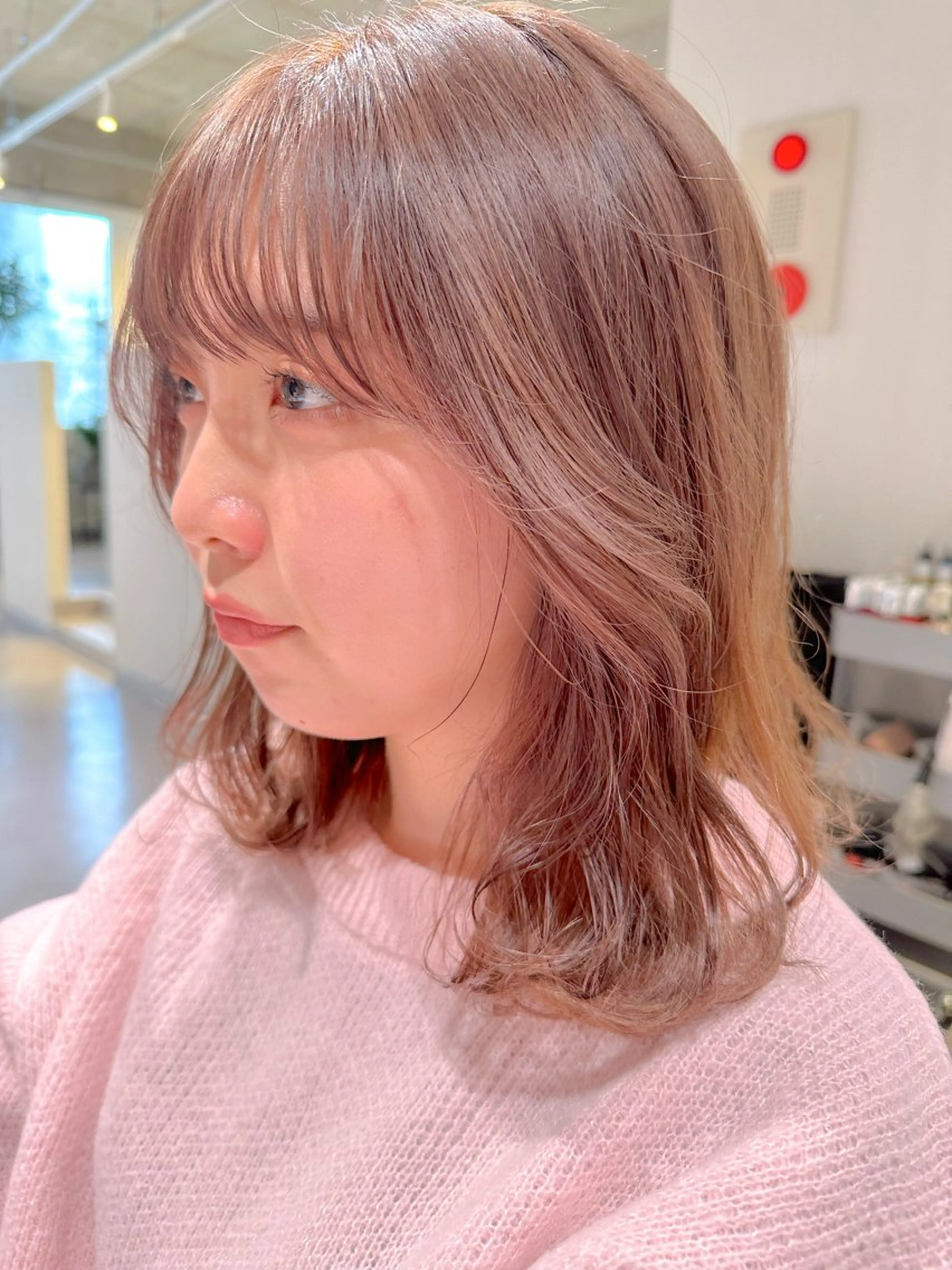 ミディアム カラー ベージュカラー ピンクカラー ピンクベージュ Kaho🌼/メンズ ニュアンスパーマのヘアスタイル