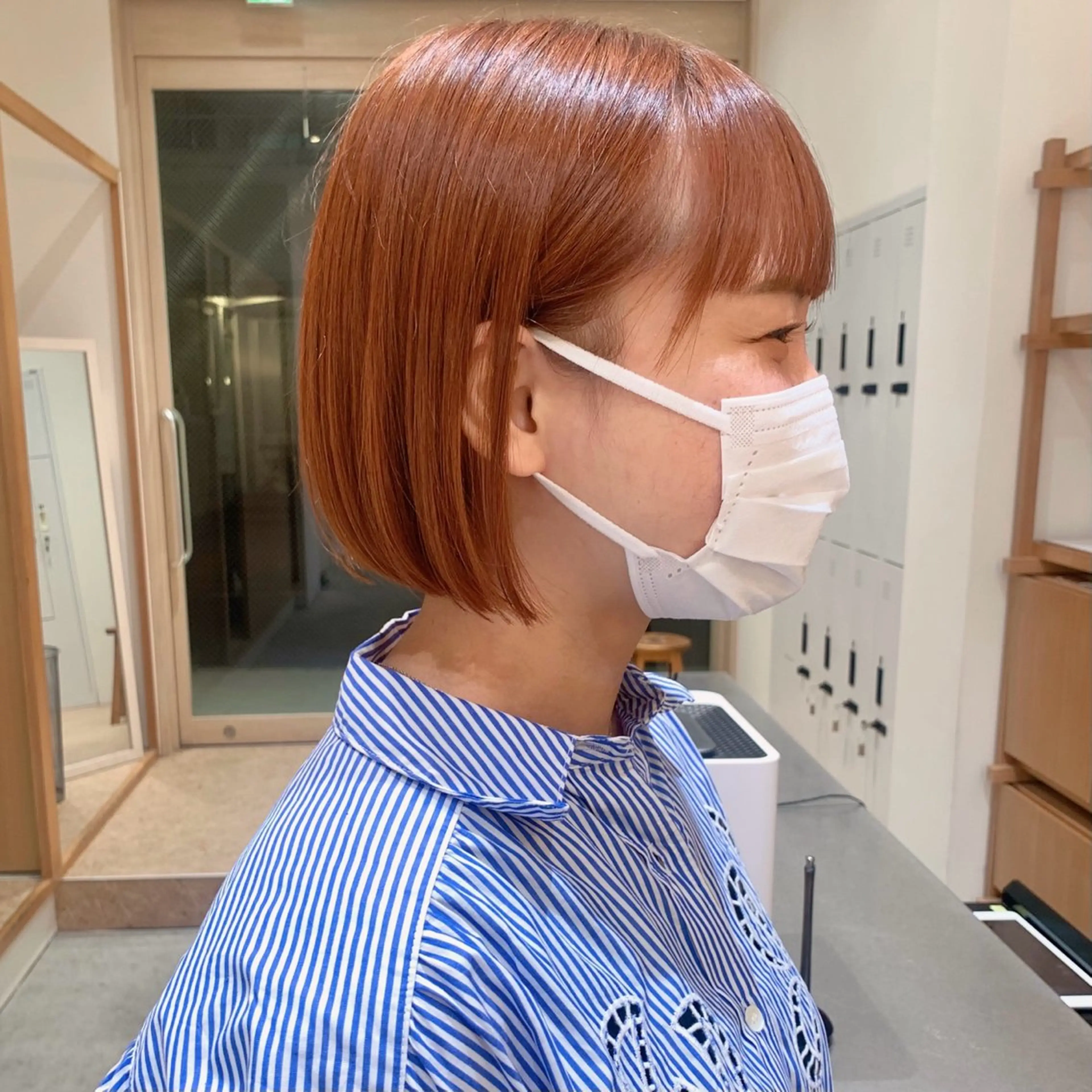 ショート カラー ヘアアレンジ ベージュカラー オレンジ オレンジベージュ パーマ/暖色/ボブ イワタテ🇰🇷のヘアスタイル