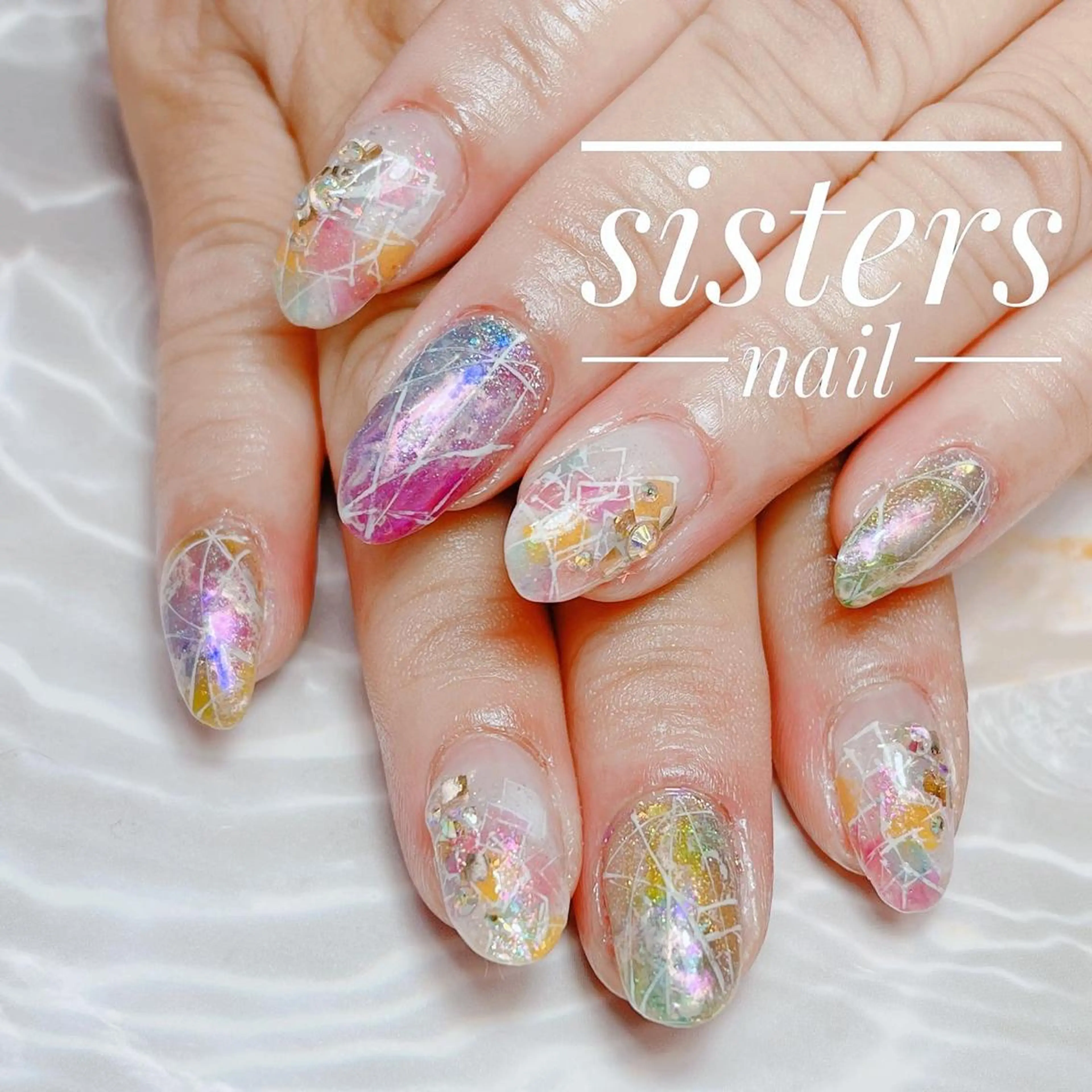 ネイル アートネイル クリアネイル キラキラネイル ニュアンスネイル 夏ネイル ハンドネイル ハンドケア sisters nail.fのネイルデザイン