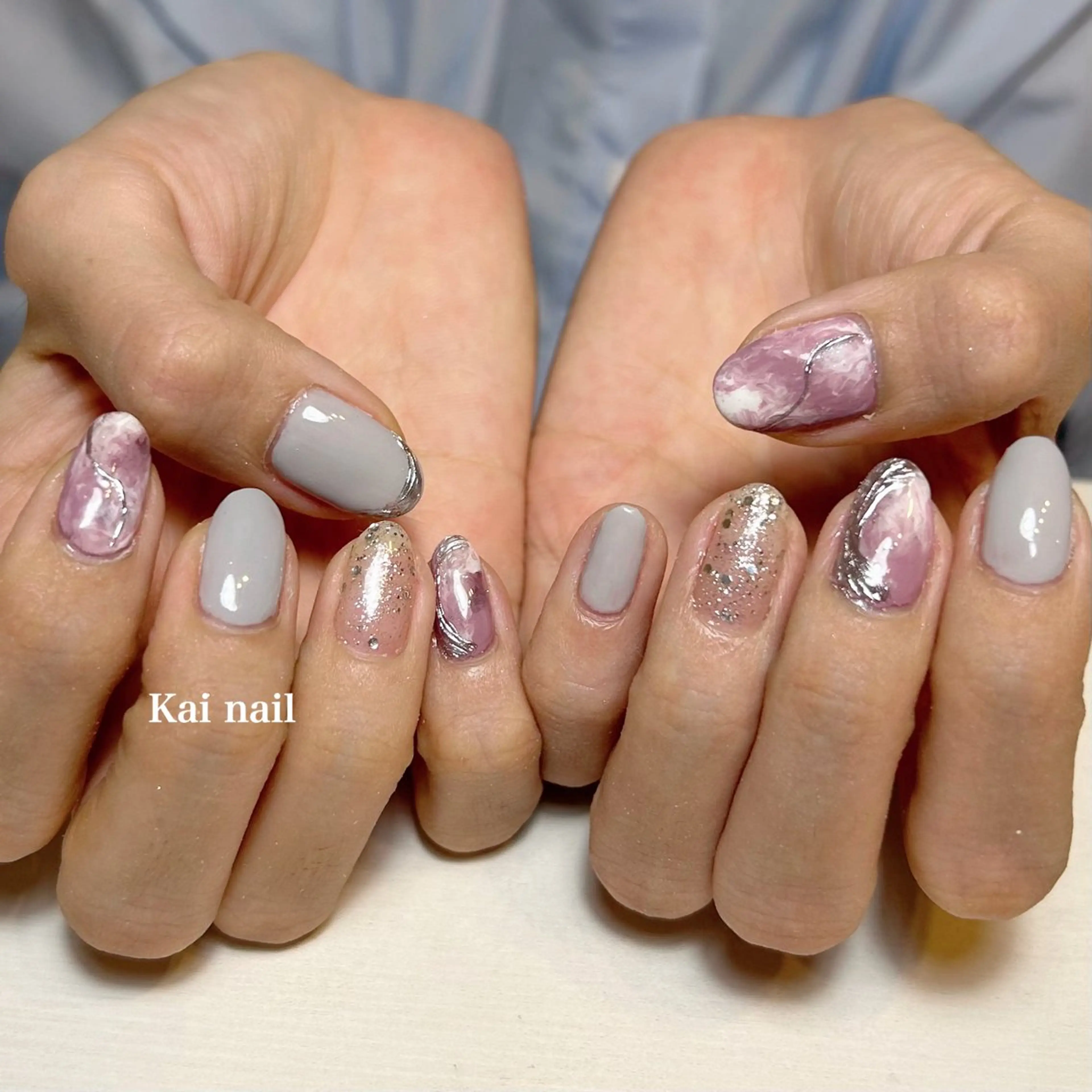 ネイル アートネイル 大理石ネイル(マーブル) ミラーネイル ニュアンスネイル 夏ネイル ハンドネイル Kai  nail Mayukoのネイルデザイン