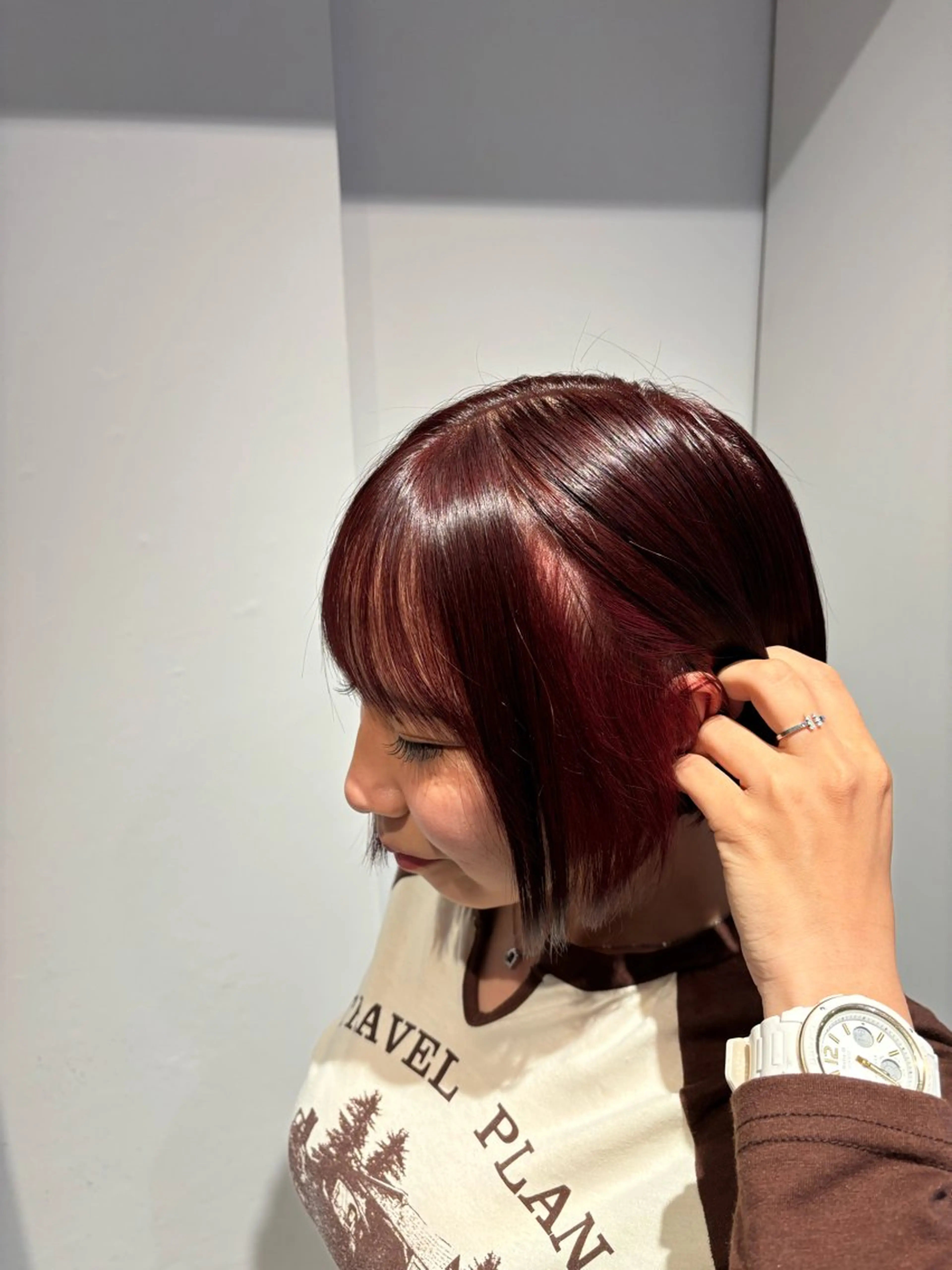 ショート カラー レッドカラー ヘアカラー りあの🎀 /暖色カラー🍒のヘアスタイル