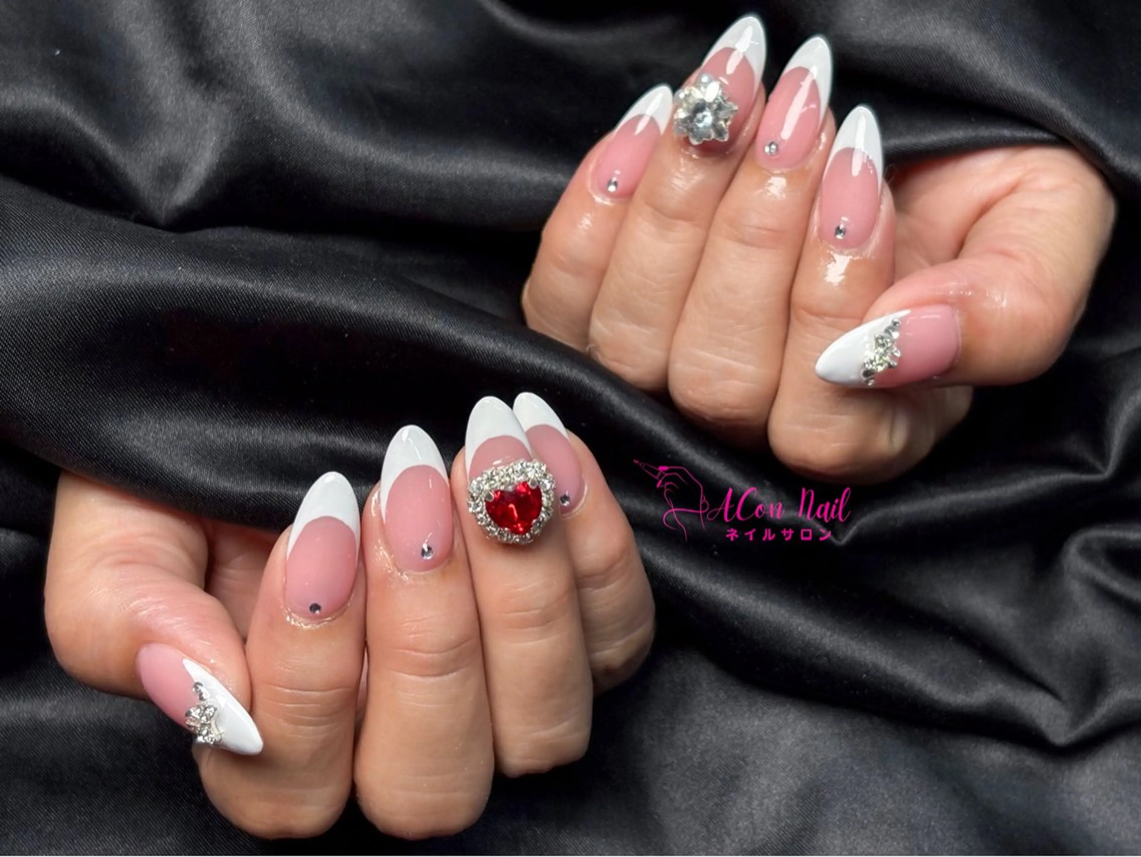 ネイル 桜ネイル 長さ出し フラワーネイル フレンチネイル ジェルネイル ハンドネイル AConNailSalon所属・ACon NailSalonのネイルデザイン