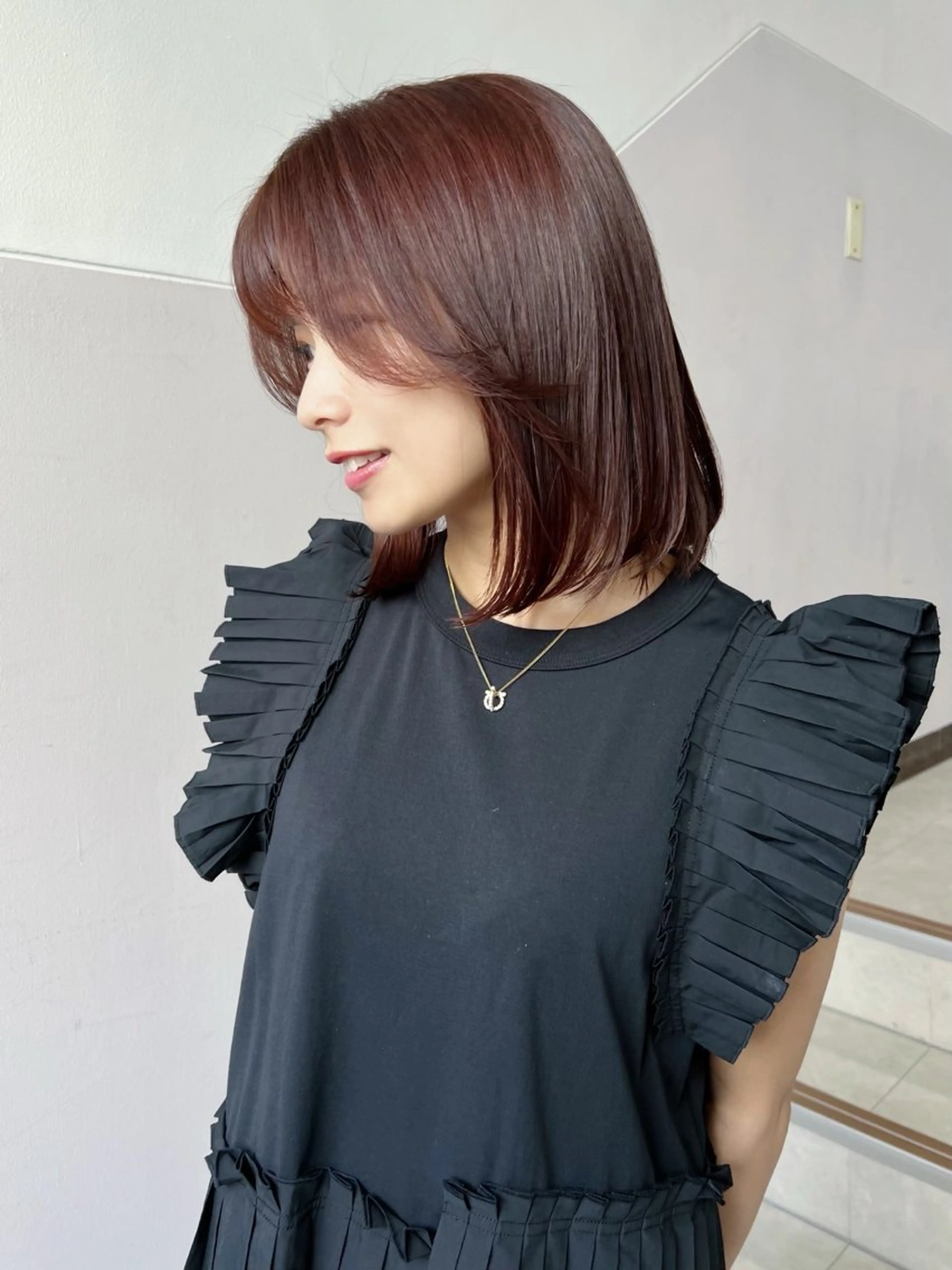 ミディアム カラー ボブ 縮毛矯正 カット ヘアカラー トリートメント 樫原裕二/レイヤー カット/透明感カラーのヘアスタイル