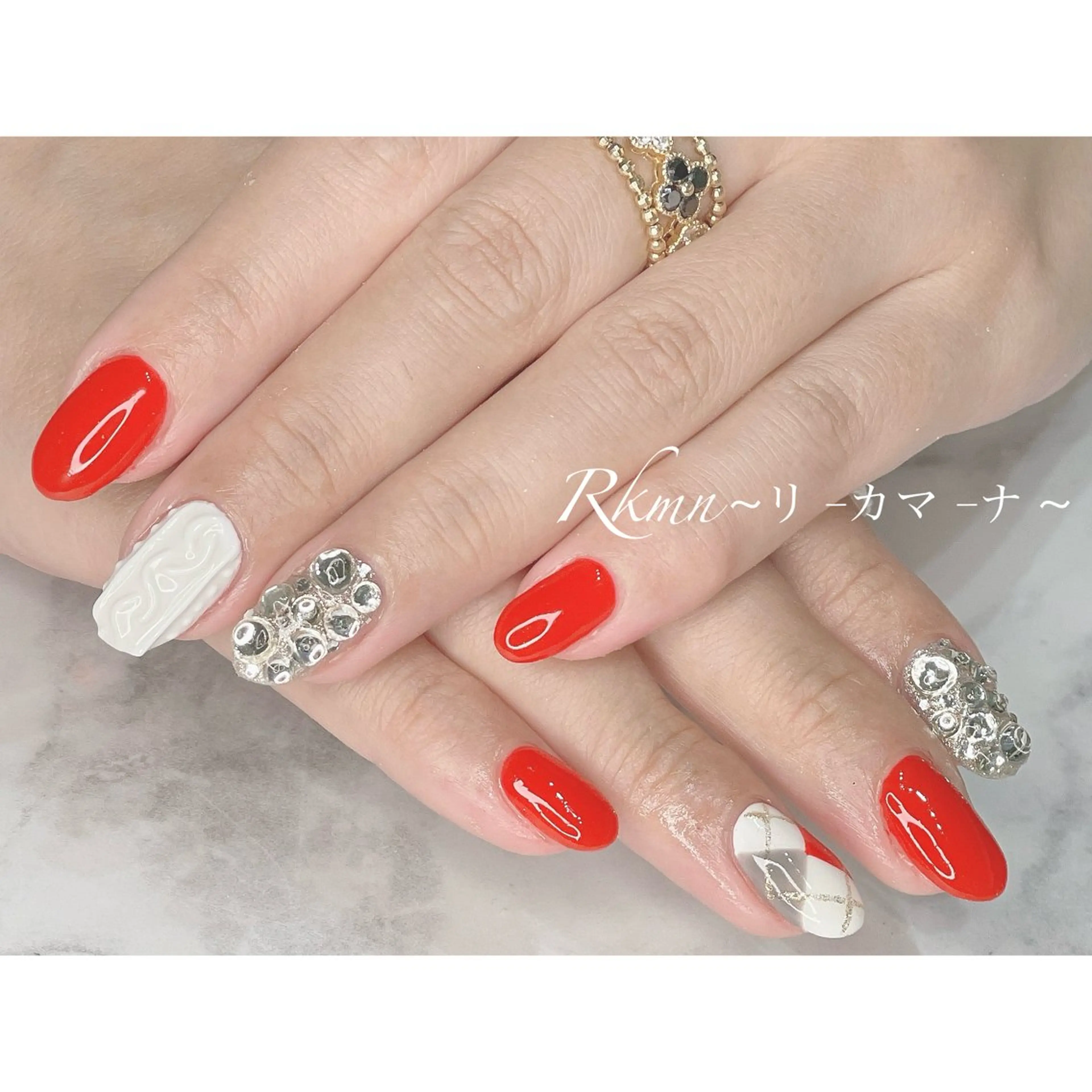 ネイル アートネイル 赤色 春ネイル ハンドネイル フットネイル ハンドケア Rkmn ~リ-カマ-ナ~のネイルデザイン