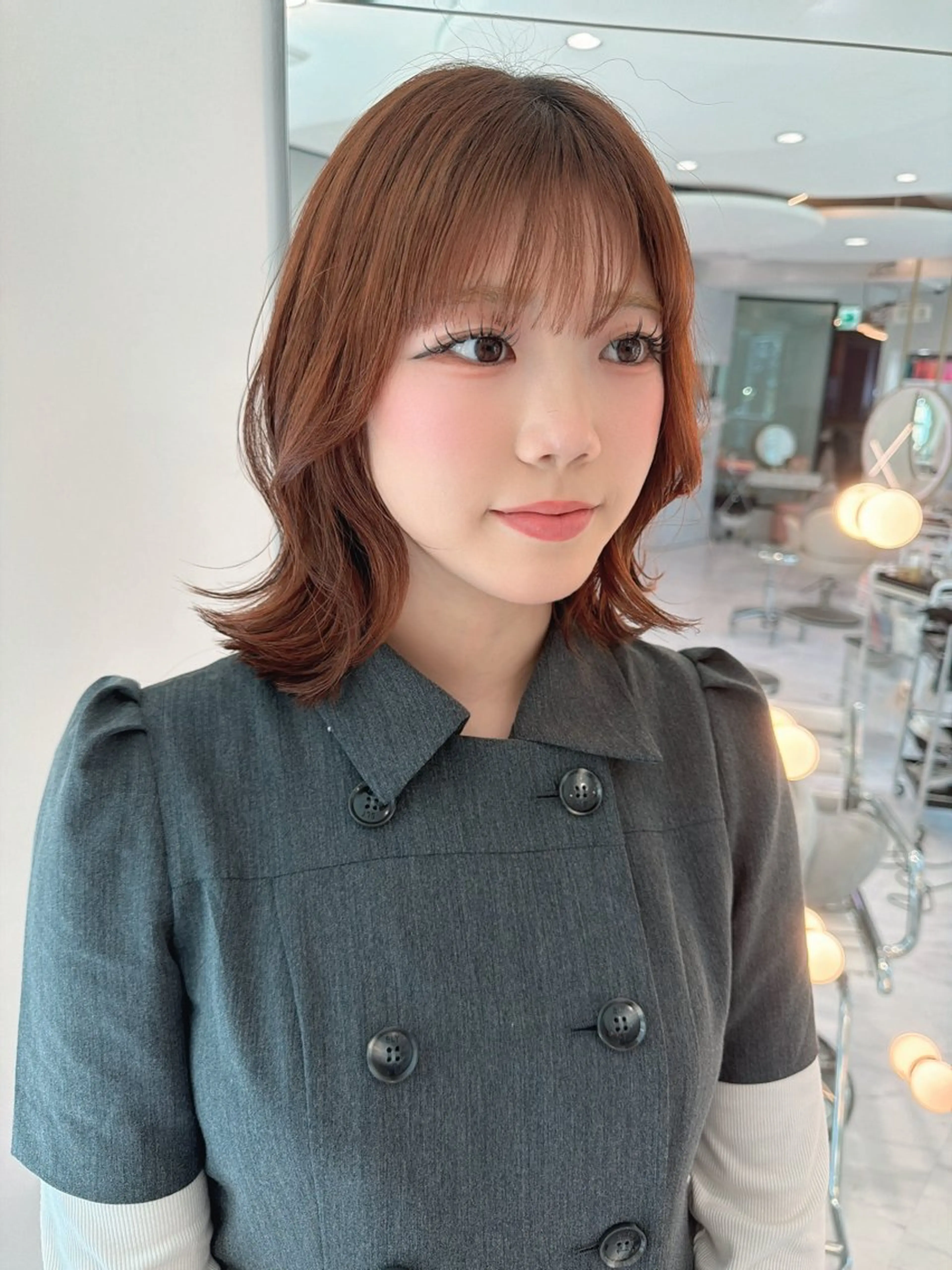 ミディアム カラー くびれヘア カット ヘアカラー トリートメント SAYAKA 🍒／ボブ／暖色のヘアスタイル