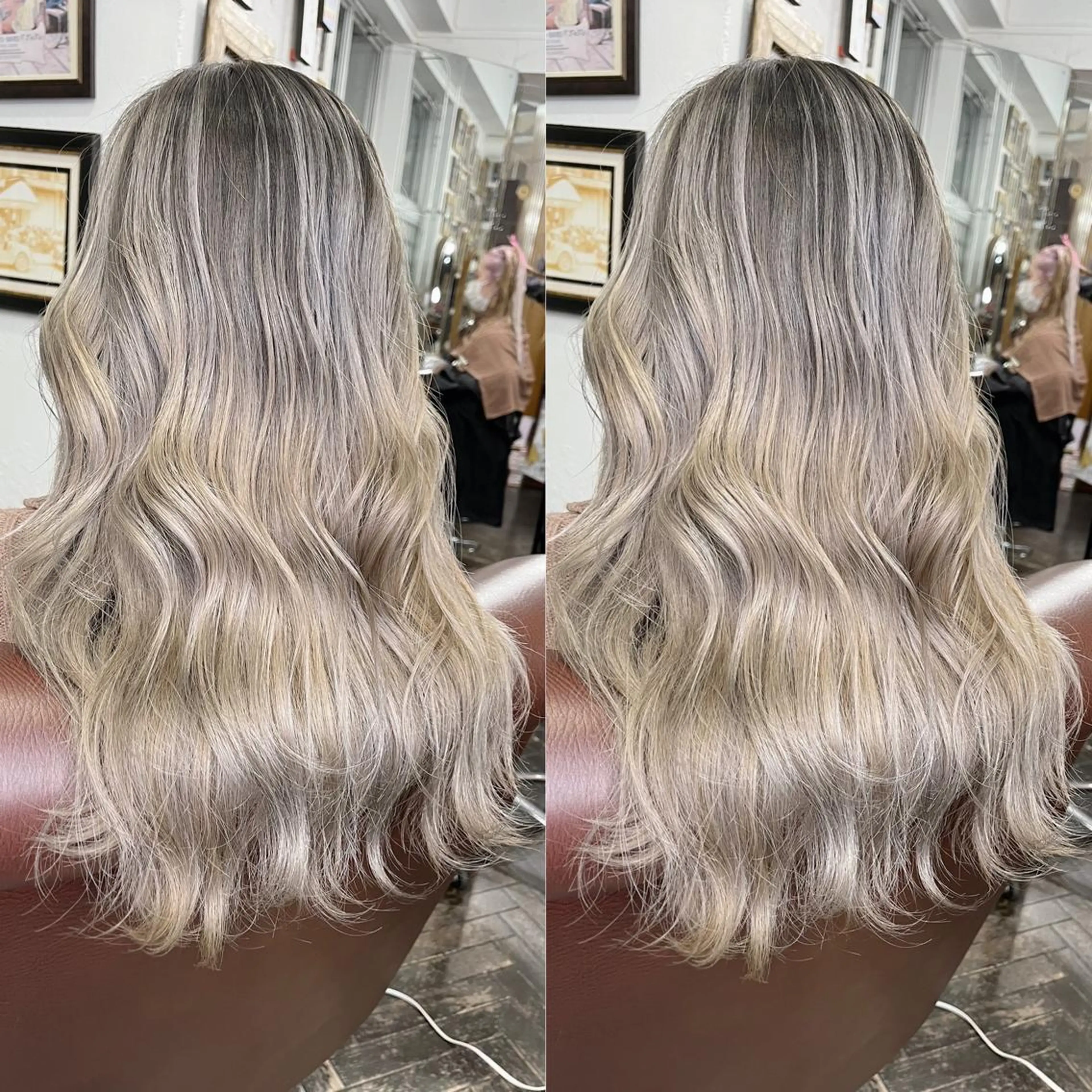 ロング カラー バレイヤージュ レイヤーカット カット ヘアカラー トリートメント モモカ/ハイトーン /バレイヤージュのヘアスタイル