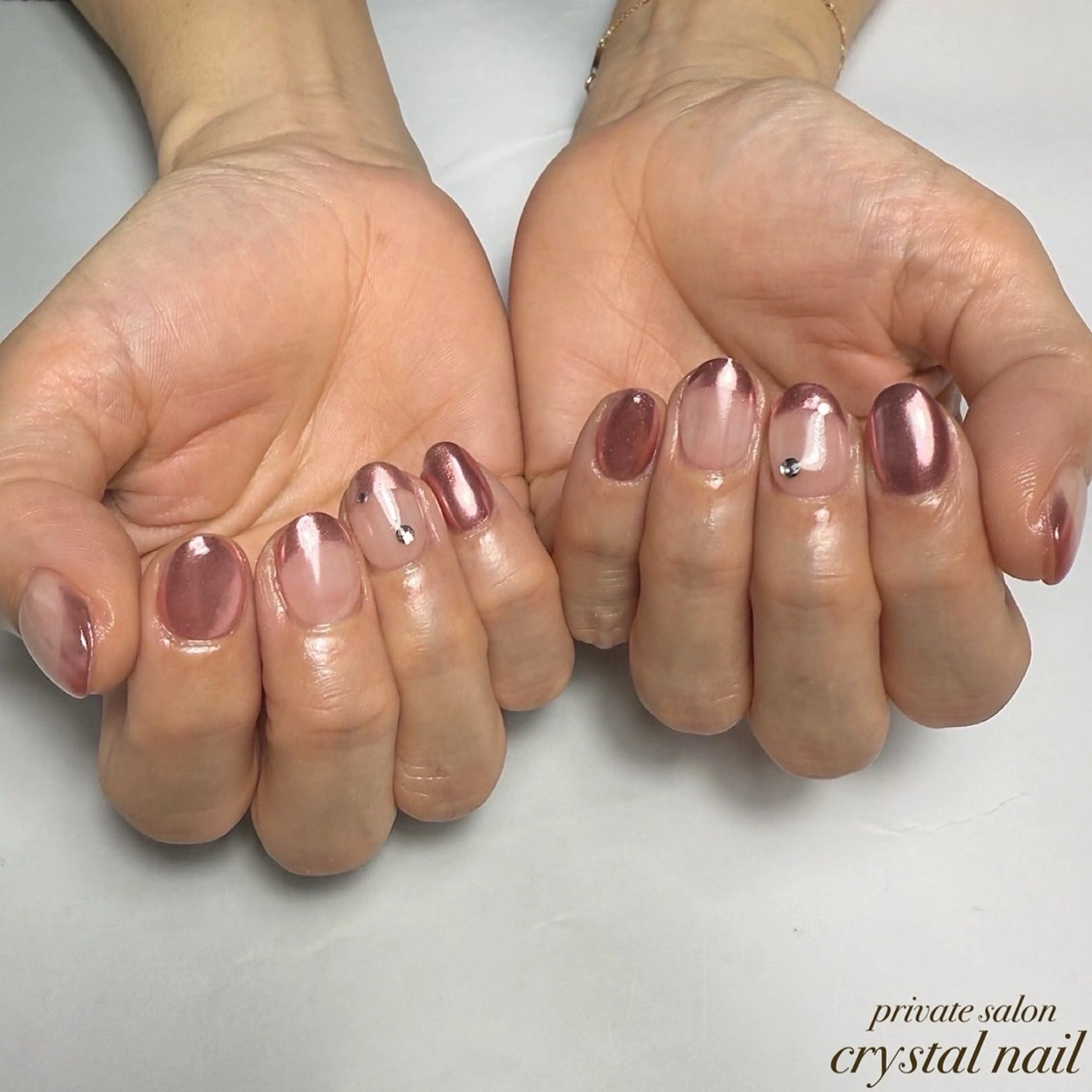 ネイル フレンチネイル ミラーネイル Crystal Nailのネイルデザイン